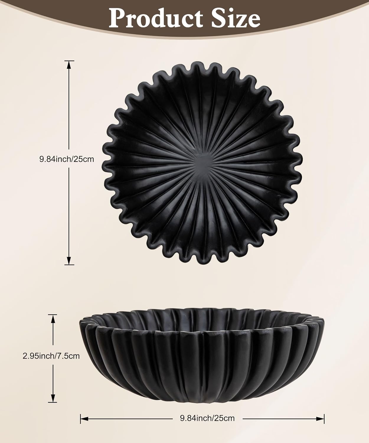 Large Decorative Bowl for Home Decor,Decorative Fruit Bowl for Kitchen Counter, Table Centerpieces, Modern Key Bowl for Entry Table, Coffee Table(Black)