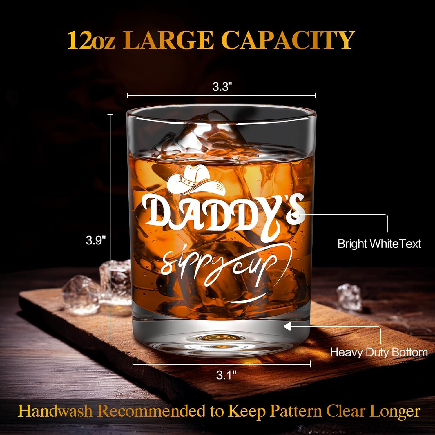 Daddy's Sippy Cup Whiskey Glasses 12 oz, Funny Dad Gifts for New Dad, New Fathers, Husband, Rocks Glasses First Fathers Day from Daughter, Kids, Son, Wife, Cool Papa Gift for Birthday - Image 5