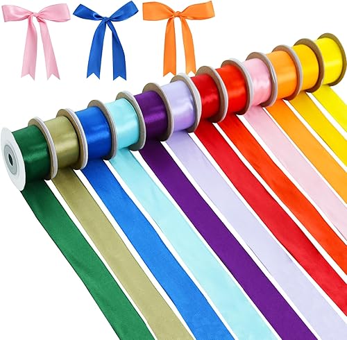 TONIFUL Rollos de cinta de satén arcoíris de 1 pulgada x 60 yardas, 12 colores, cintas de tela de color sólido para envolver regalos, invitaciones,
