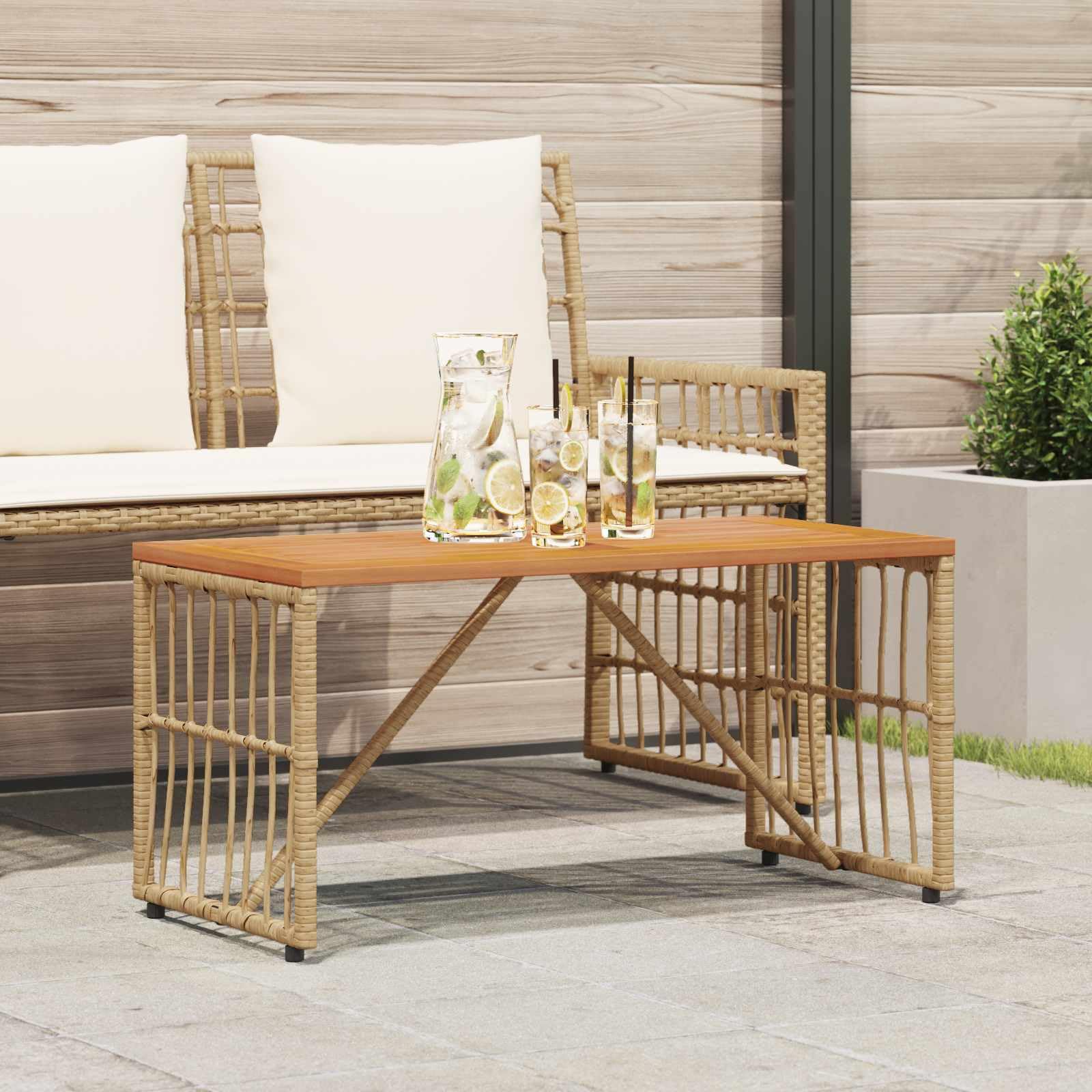 Zewnętrzny stół ogrodowy naturalny z olejowanym blatem z drewna akacjowego, 80 x 40 x 40 cm, stalowa rama, odporny na warunki atmosferyczne, na taras, balkon, patio, idealny jako stolik