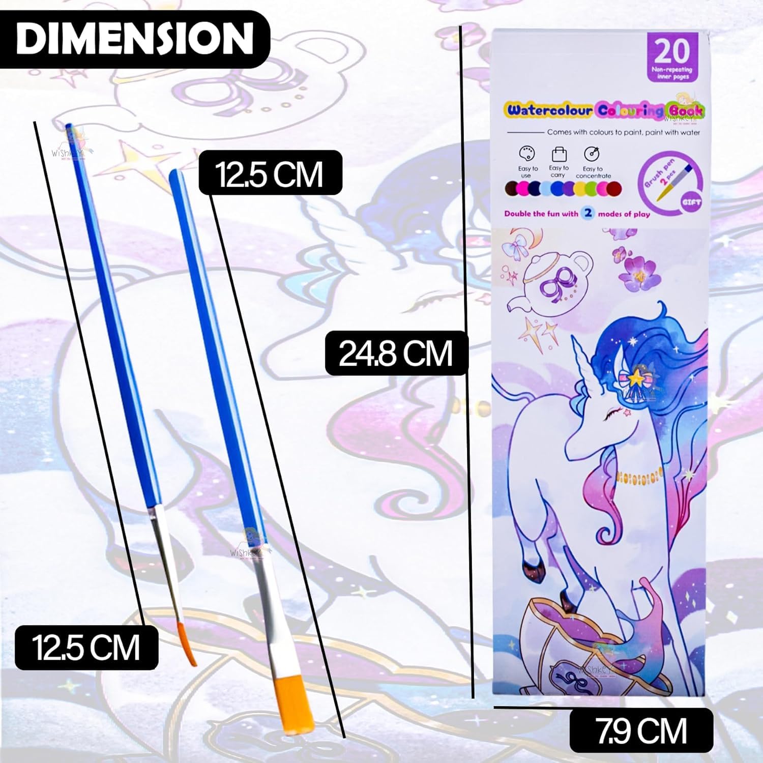2-in-1 Watercolor & Magic Reveal Coloring Book Set for Kids 1 Book of 20 Pages Reusable Art with Brushes & Built-in Paints Princess, Unicorn, Space Themes Mess-Free Art Activity