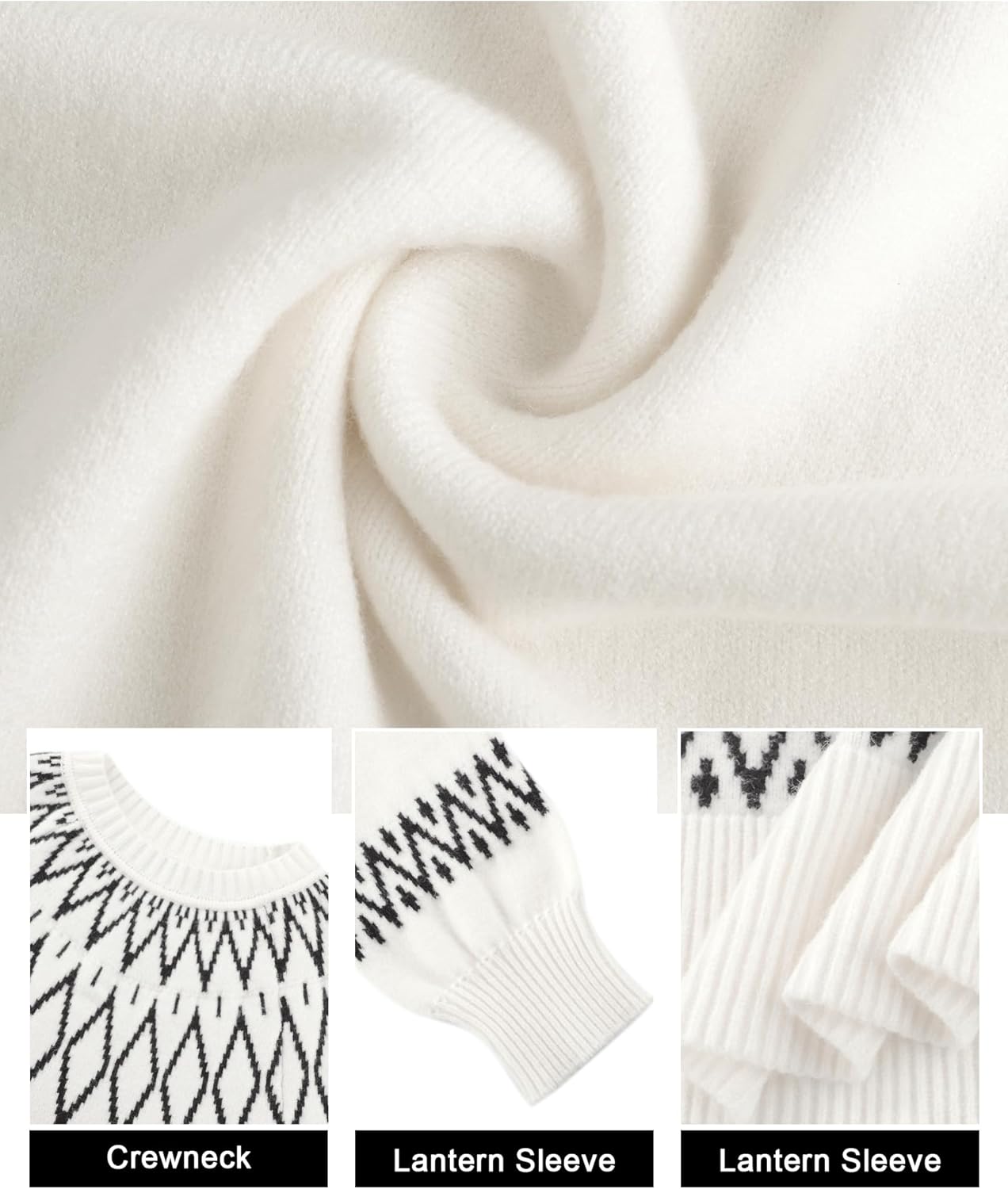 Youtalia Womens Knit Sweater Dress Fair Isle Lantern Sleeve Casual Crewneck Ribbed Pullover Sweaters Fall Winter Mini Dresses - Image 6