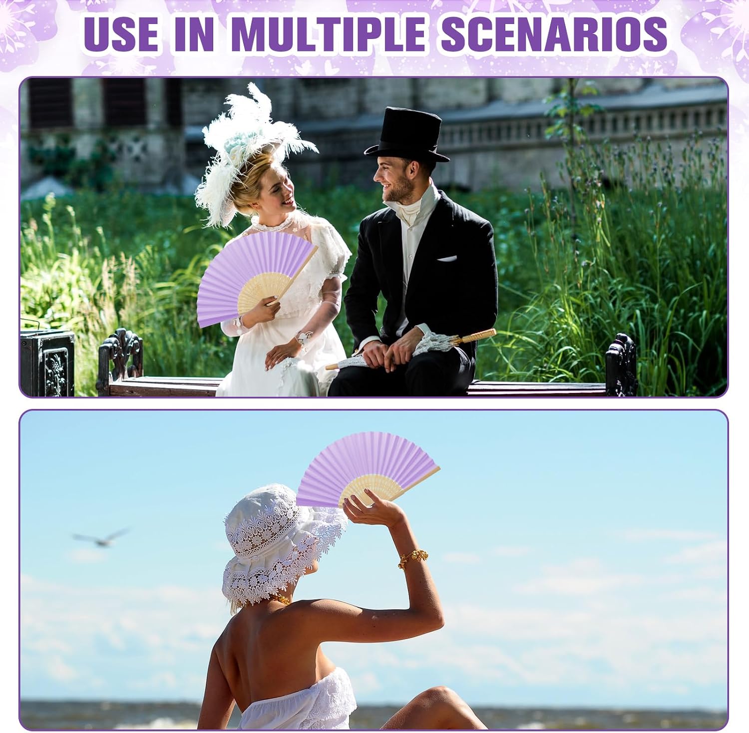 Chunful 100 Pieces Paper Hand Fan Light Purple Bamboo Hand Folding Fans with Organza Bags DIY Paper Folded Handheld Fans for Church Wedding Gifts Party Favors Dancing Home Decoration image 3