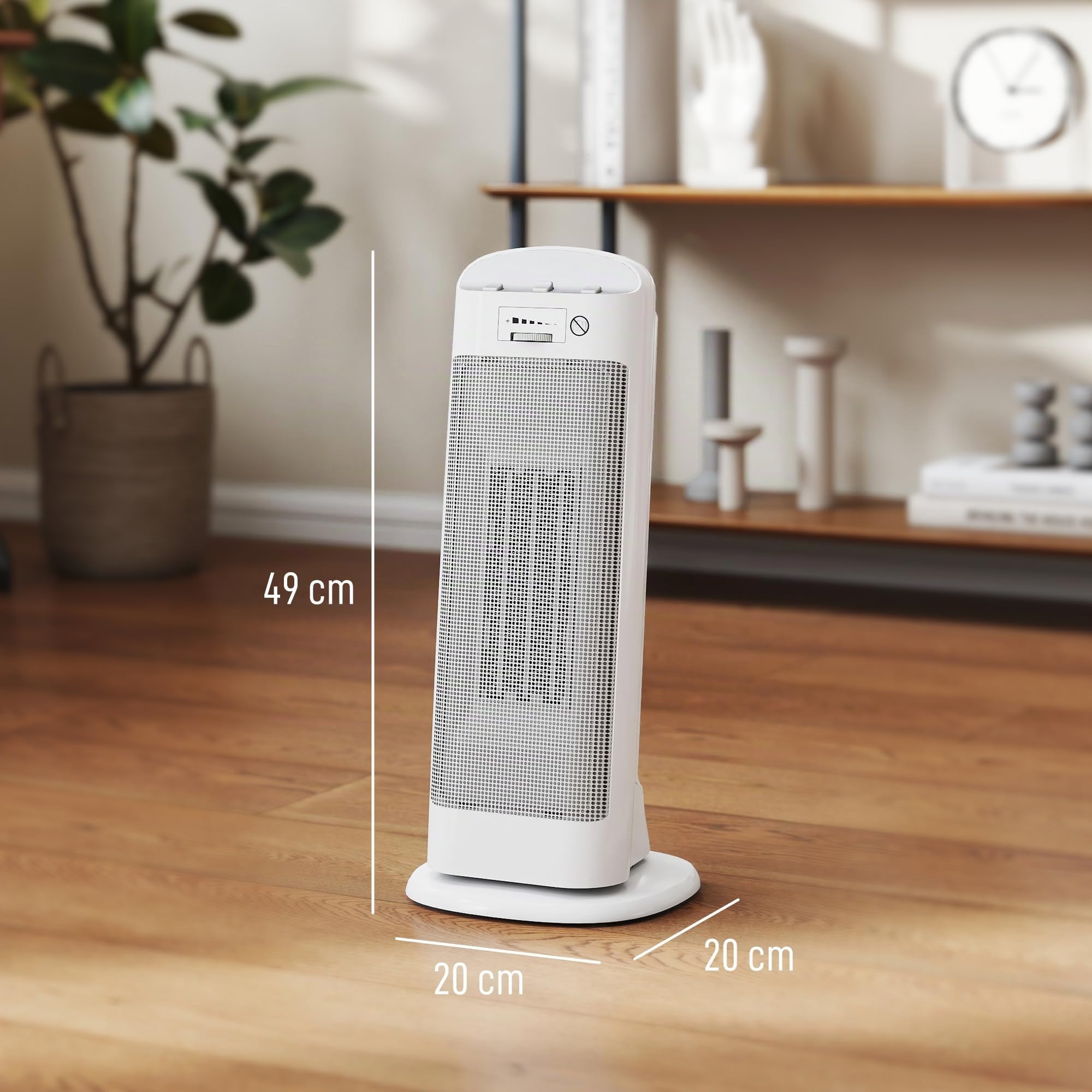 HOMCOM Stufa Elettrica Ceramica 2000W Termoventilatore 4 Modalità Bianco | Riscaldamento Regolabile, Oscillazione a 55°, Protezione da Surriscaldamento e Ribaltamento, per Casa e Ufficio