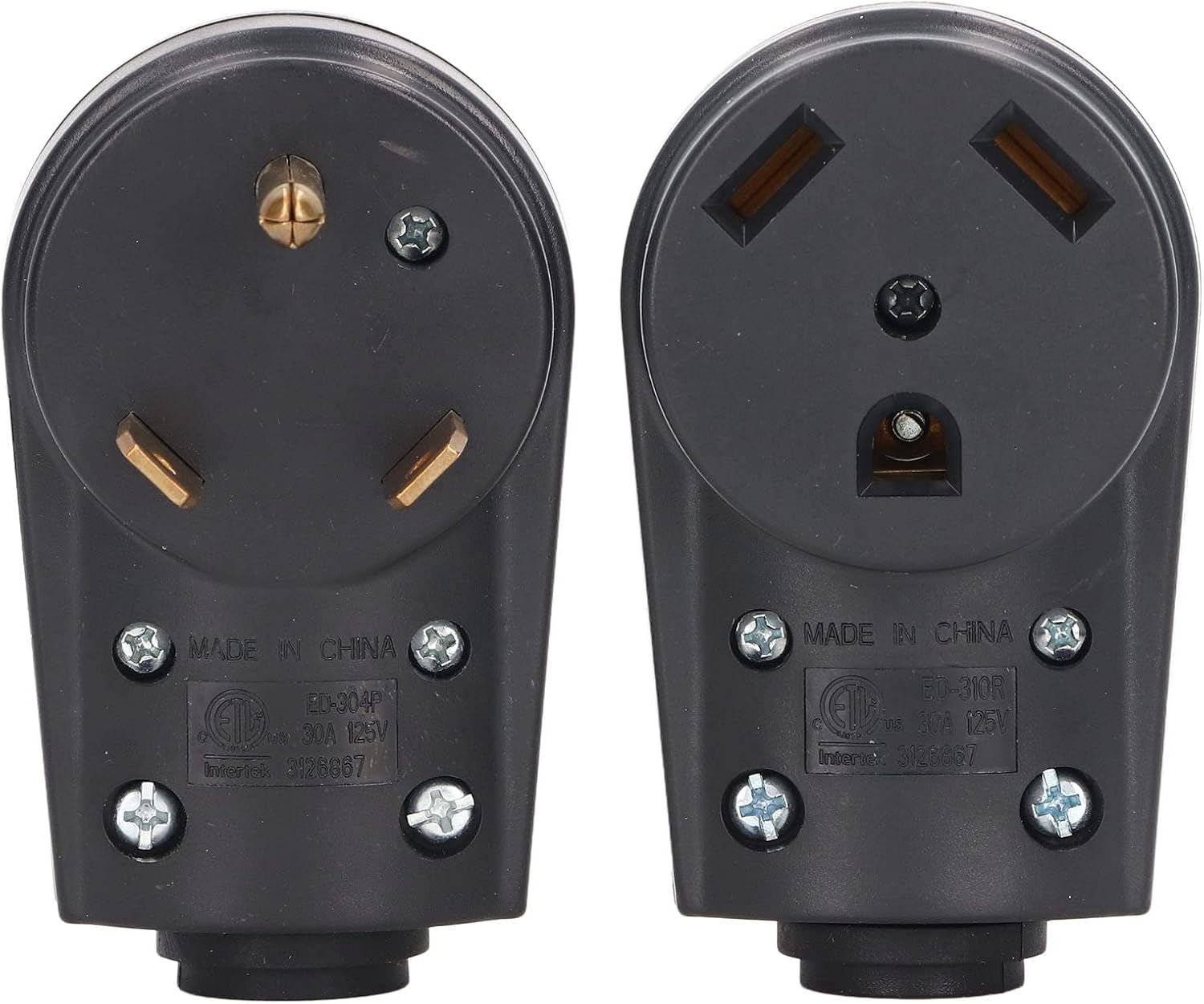 30 Amp Rv Plug Male & Female Plug Set, 125V 30A Receptacle RV Male Female Electrical Campers Plug with Handle, RV Replacement Plug for RV, Camper, Caravan