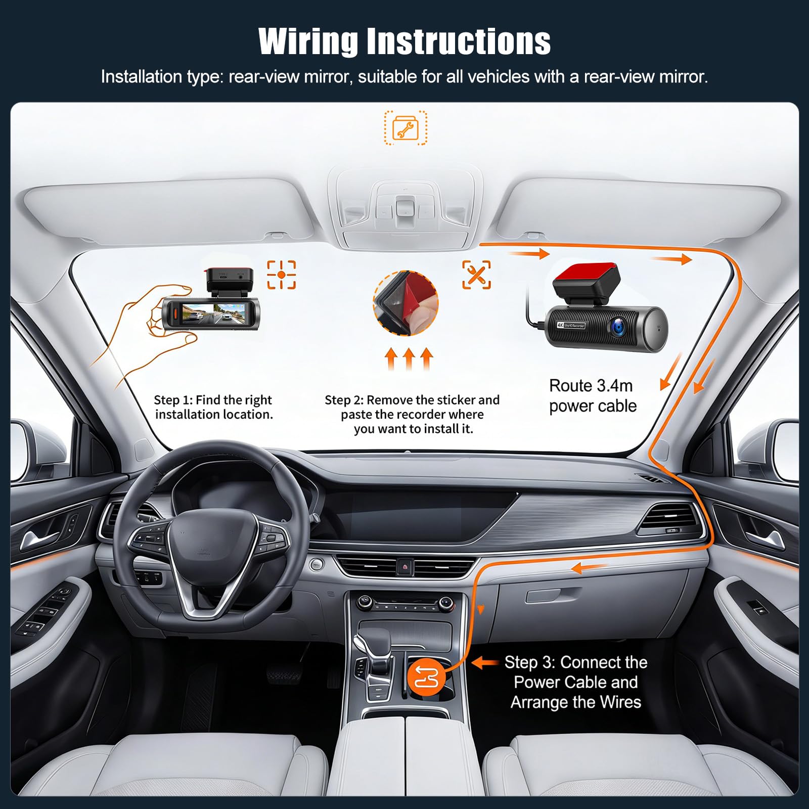 OiLiehu Cámara para Salpicadero 3,19 Pulgadas para Coches, Grabación Frontal e Trasero UHD 4K+4K, Lente Dual con G-Sensor/Control App/Grabación en Bucle/Visión Nocturna/Asistencia de Marcha Atrás