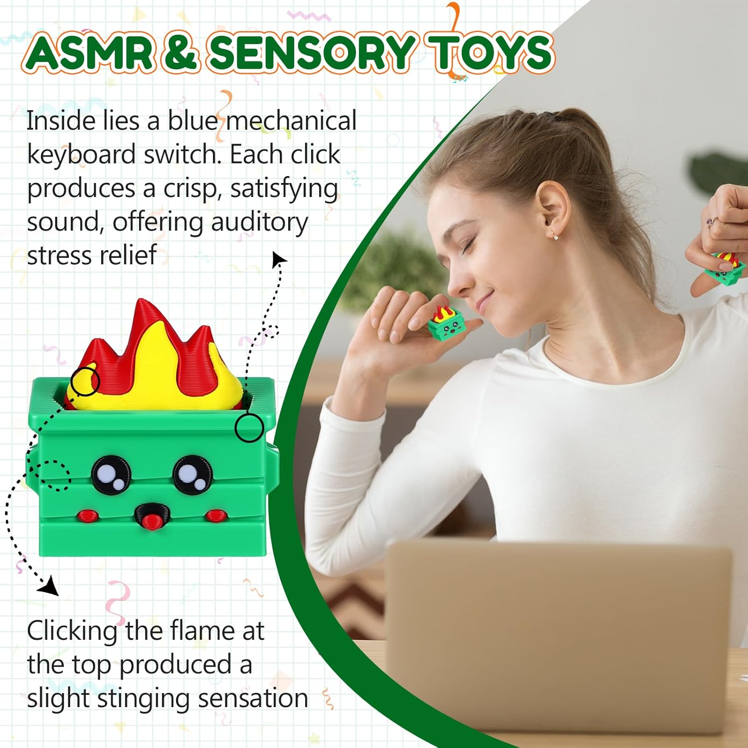 Shappy 6 Pcs Dumpster Clicker Fidget Dumpster Stress Relief Figurines Anxiety Relief Gift Asmr 3D Printing Keyboard Clicker Fidget Stress Toys for Adult Office Coworker Appreciation Gifts(Green)