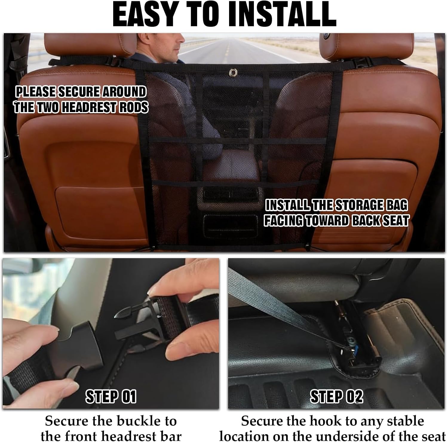 Dog Car Barrier,Dog Car Net Barrier with Mesh Organizer,Universal Pet Barrier for Sedan,SUV,Truck with A Pet Tie Out Cable