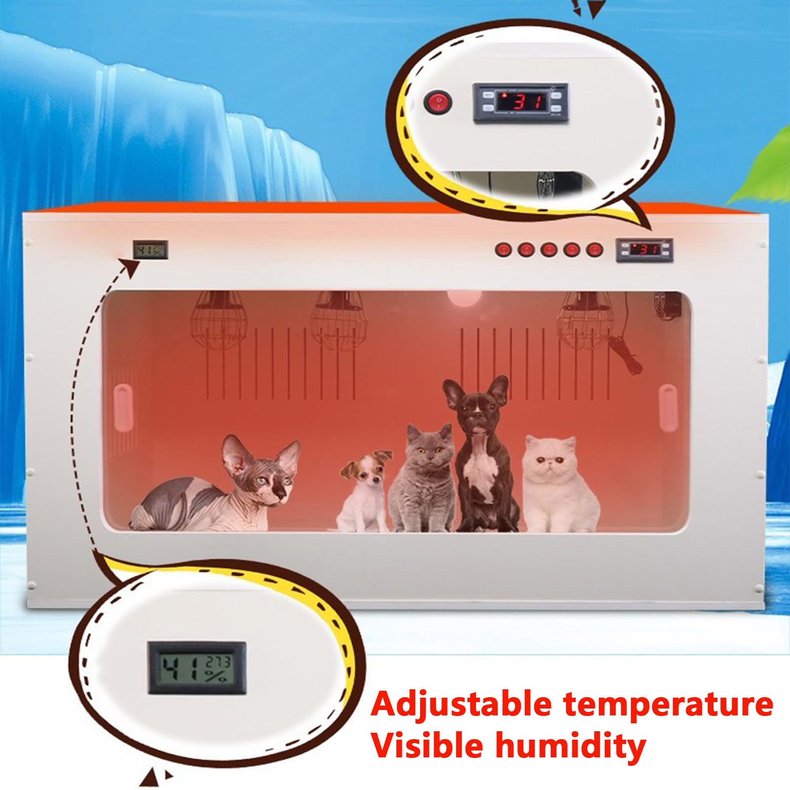 Scatola incubatrice per cani e gatti, riscaldamento per cuccioli e gattini, grande incubatrice 80 x 60 x 60 cm, ideale per la cura degli animali domestici appena nati