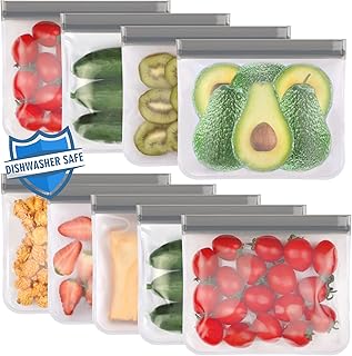 Reusable Sandwich Bags Dishwasher Safe,9 Pack Reusable Quart Bags Extra Thick Leak-proof Reusable Bags Silicone for Marina...