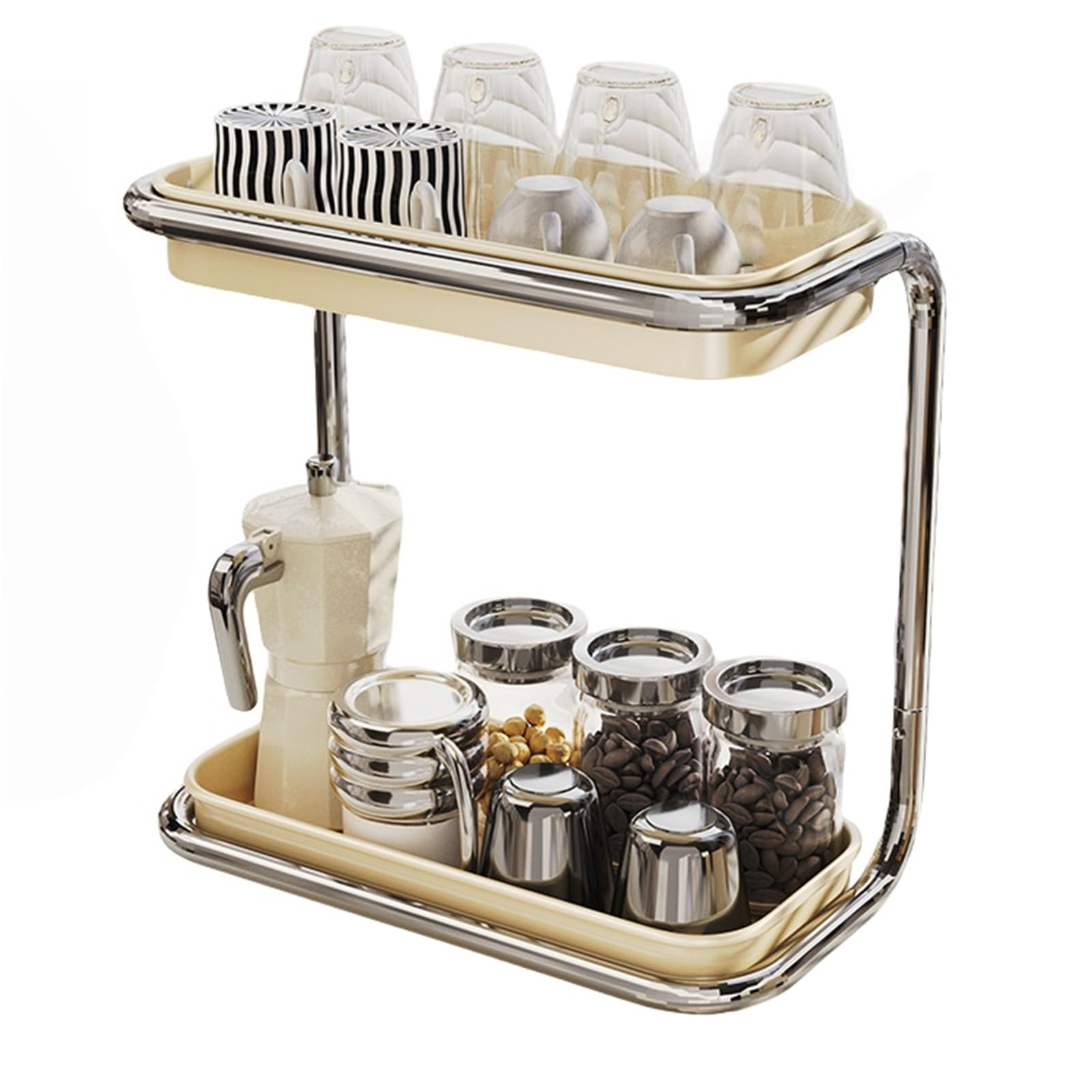Eiauiuo Countertop Cup Drainer Carbon Steel Double Tier Mug & Glass Organizer Dish Drainer Rack With Removable Tray Draining Board With Drip Tray For Kitchen SinkStorage