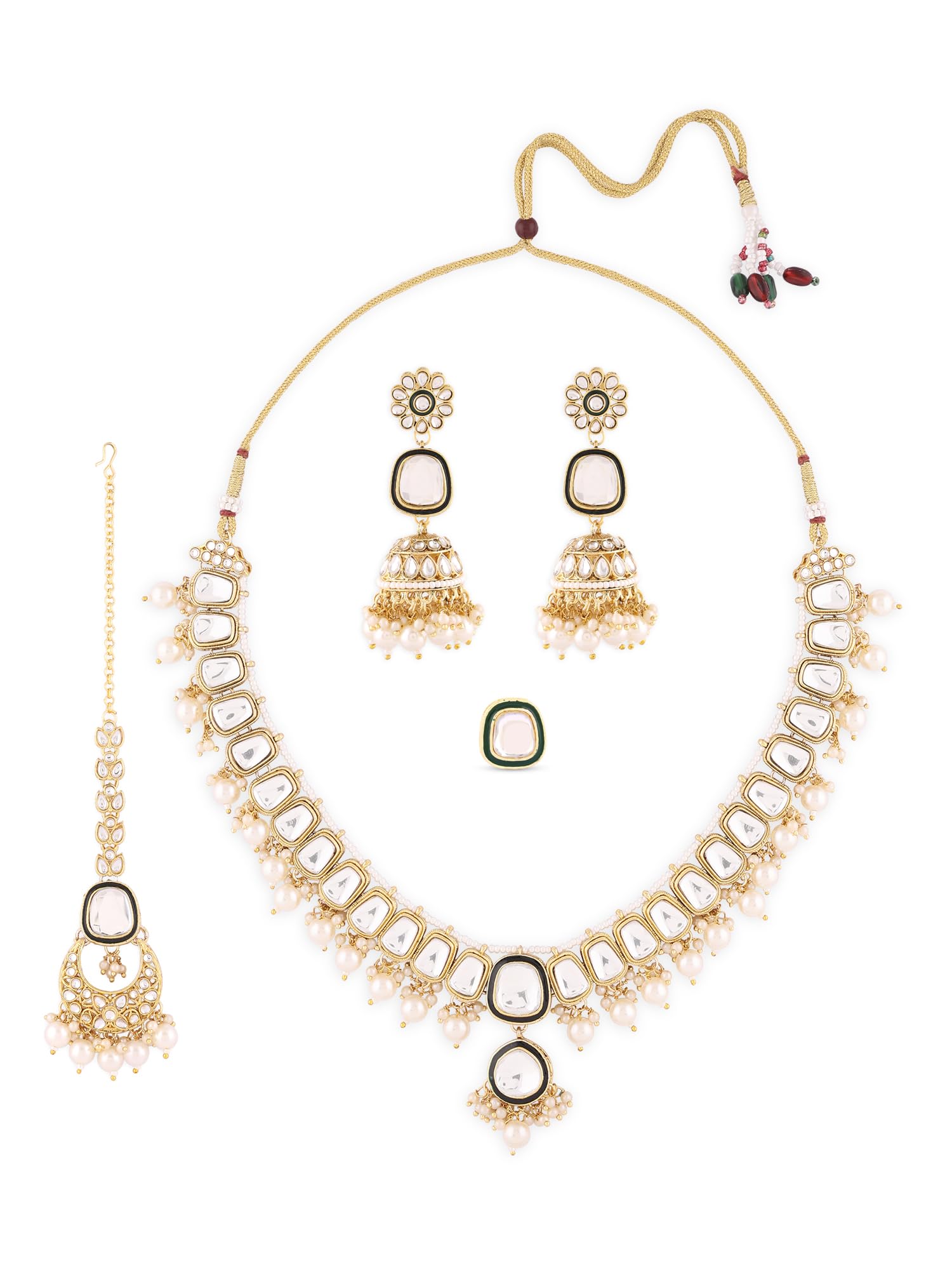 ZAVERI PEARLS Gold Tone Kundan & Pearls Long Bridal Necklace Earring Maangtikka & Ring Set For Women-ZPFK16756 (B0CL2BZQ6L) Amazon Price History, Amazon Price Tracker