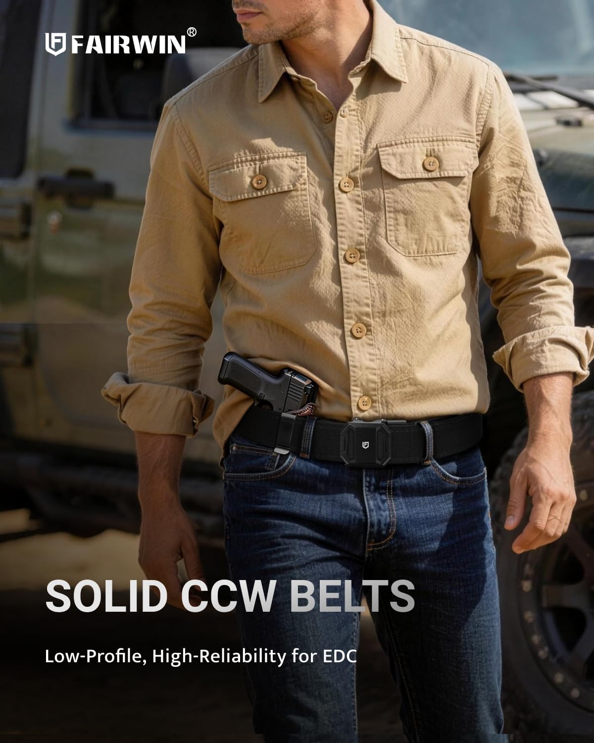 FAIRWIN Tactical Gun Belt, Ratchet CCW EDC Stiff Heavy Duty Work 1.5" Battle Concealed Carry Rigid Patented Nylon Men Belts - Image 3