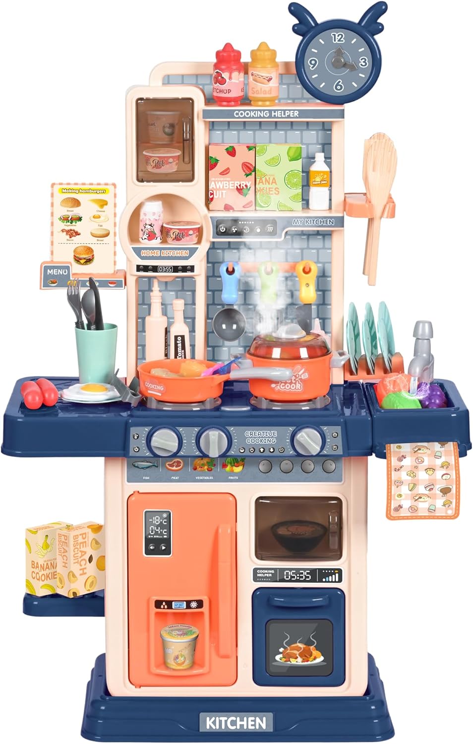 cossy Kids Play Kitchen,Toddler Kitchen with Sound and Light,Cooking Stove with Steam,Play Food Toy and Kitchen Accessories,Play Kitchen for Toddlers,Blue