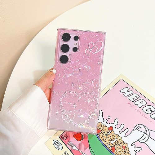 Miniatura 2 de YeLoveHaw Funda protectora delgada para Samsung Galaxy S23 Ultra para mujeres y niñas, color rosa y morado con purpurina, bonito patrón en forma de