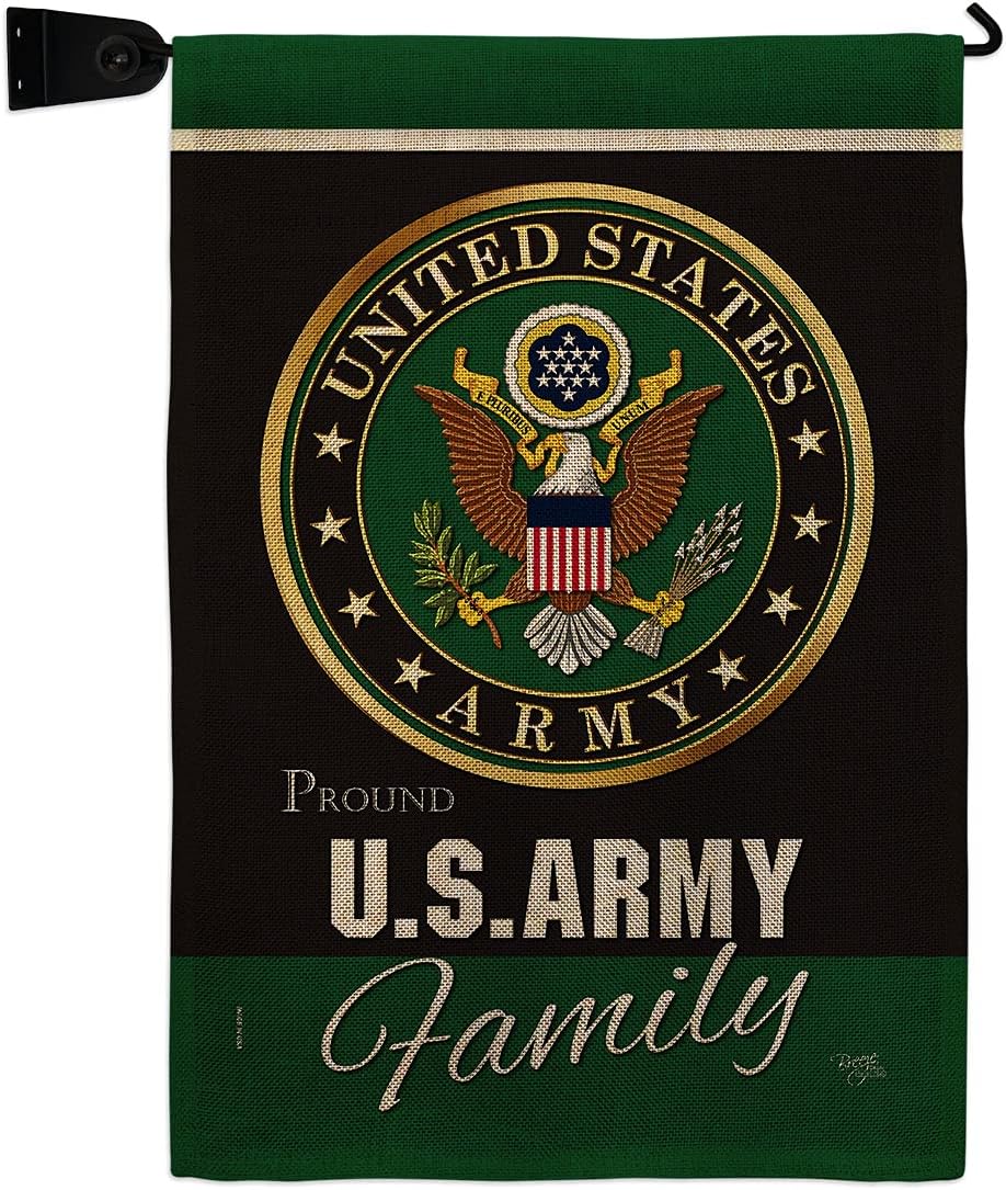 Army Proudly Family Burlap Garden Flag Set Mailbox Hanger Armed Forces Rangers United State American Military Veteran Retire Official Small Gift Yard House Banner Double-Sided Made In USA 13 X 18.5
