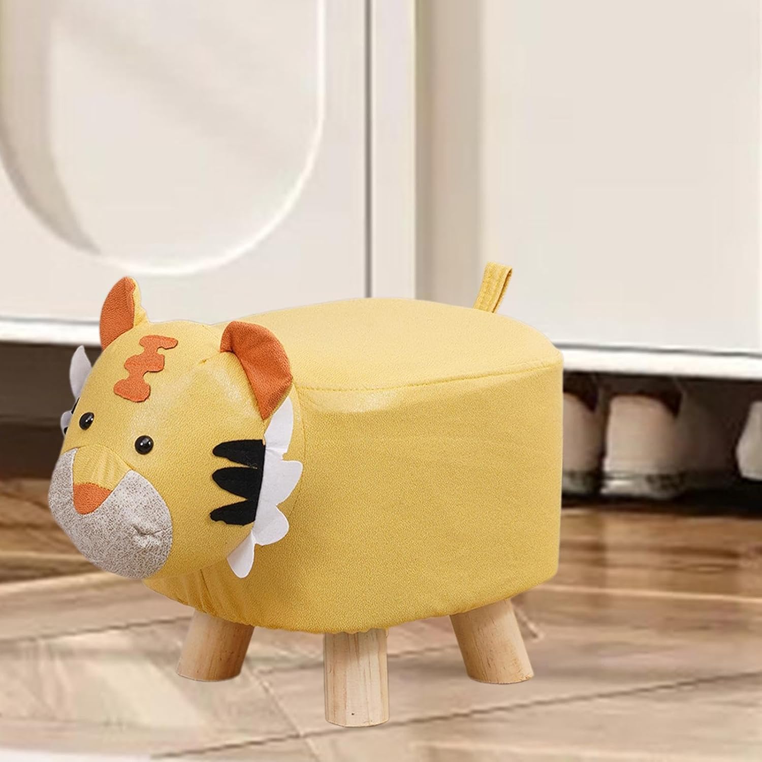 s Footstool Shoe Changing Stool Foot Rest Ottoman Stool for Nursery Living Room Playroom, Yellow Tiger