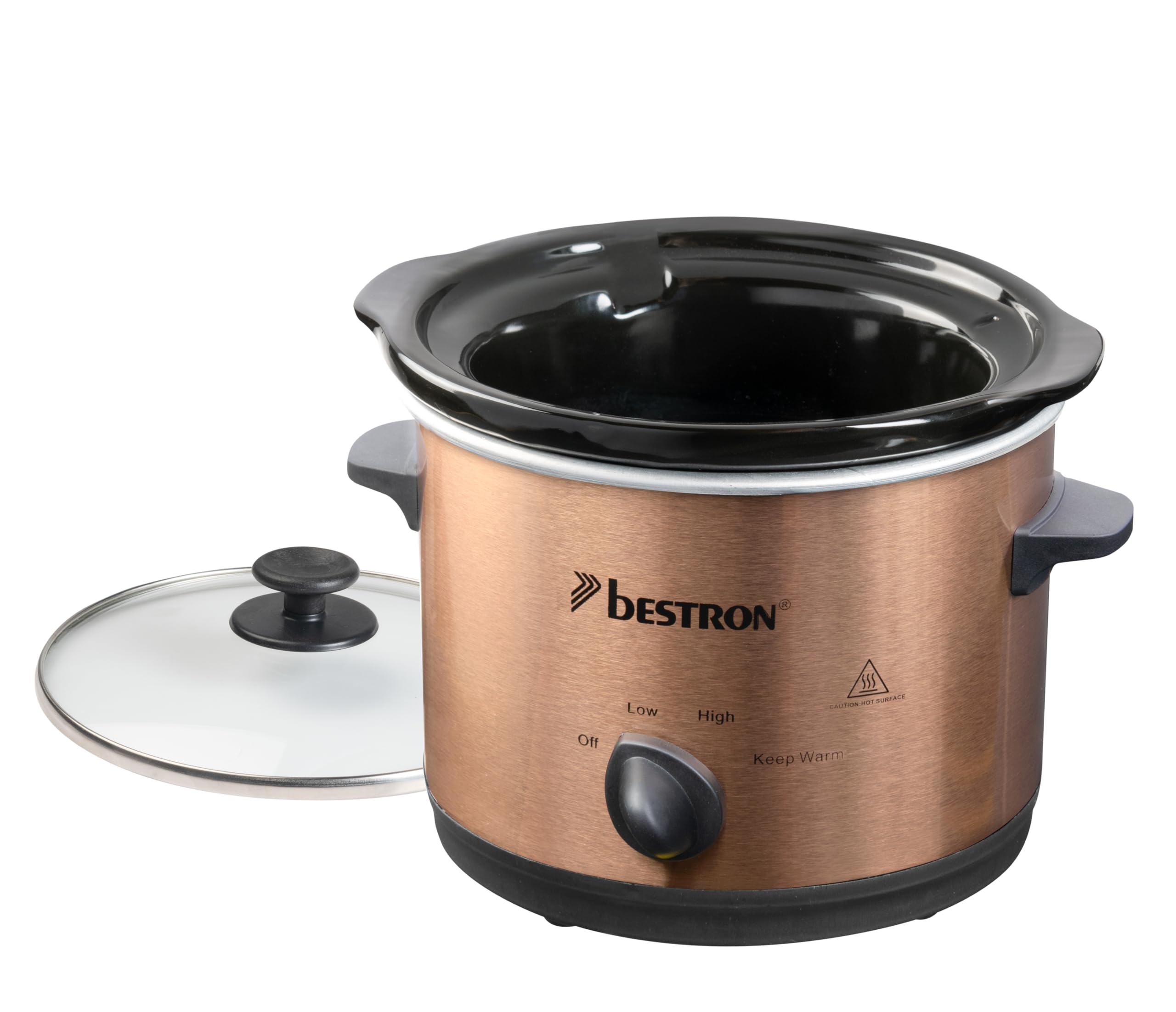 Bestron Slowcooker 1.5 L Olla de Cocción Lenta Cerámica 3 Niveles Cobre