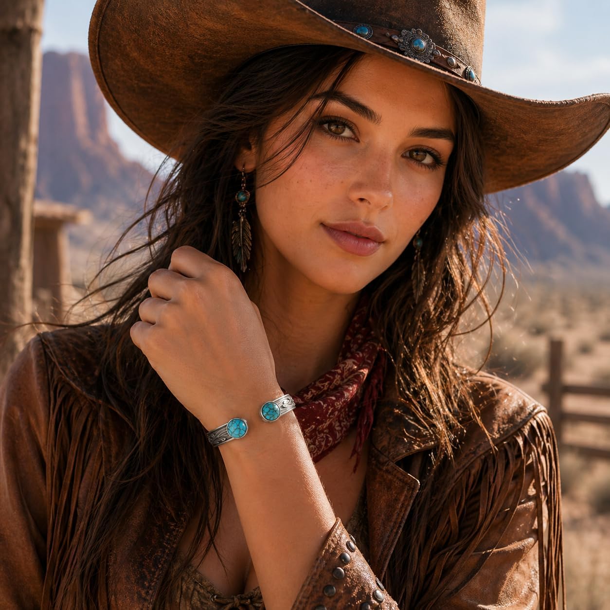 Western Cuff Bracelet for Women Turquoise Silver Bangle Vintage Engraved Cowgirl Bracelet Adjustable Boho Western Jewelry Gift