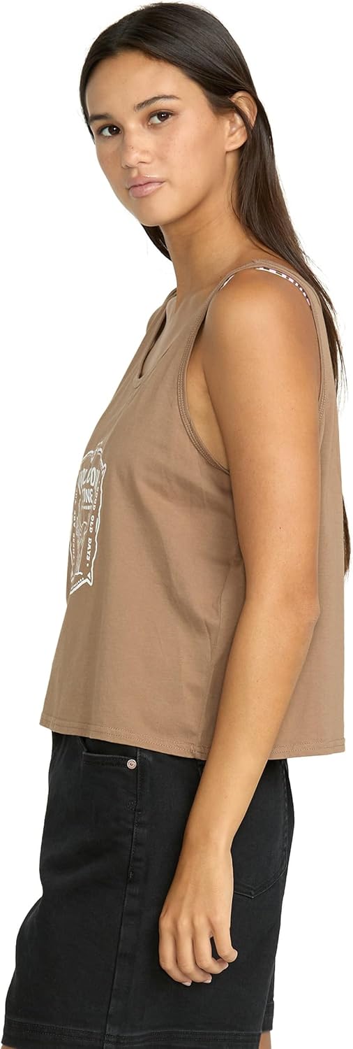 Volcom Women's to The Bank Organic Cotton Graphic Tank Top – Relaxed Boxy Fit, Breezy Summer Style