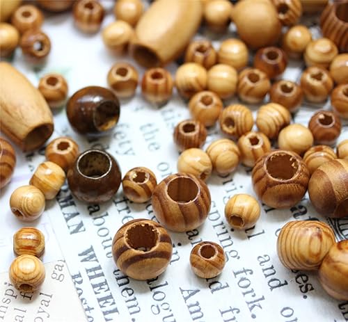 Miniatura 3 de BetterJonny - 180 cuentas de madera natural de agujero grande, cuentas espaciadoras redondas de madera para trenzar el cabello para macramé,
