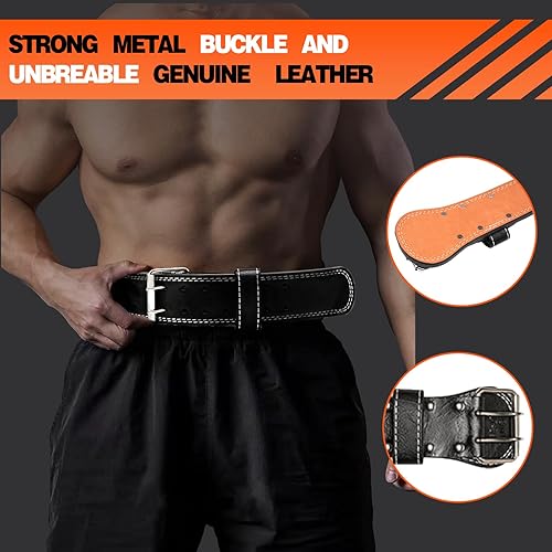 Miniatura 5 de Cinturón de levantamiento de pesas, gimnasio y fitness, piel de vaca, soporte lumbar acolchado de 4 pulgadas, 10 agujeros ajustables, entrenamiento