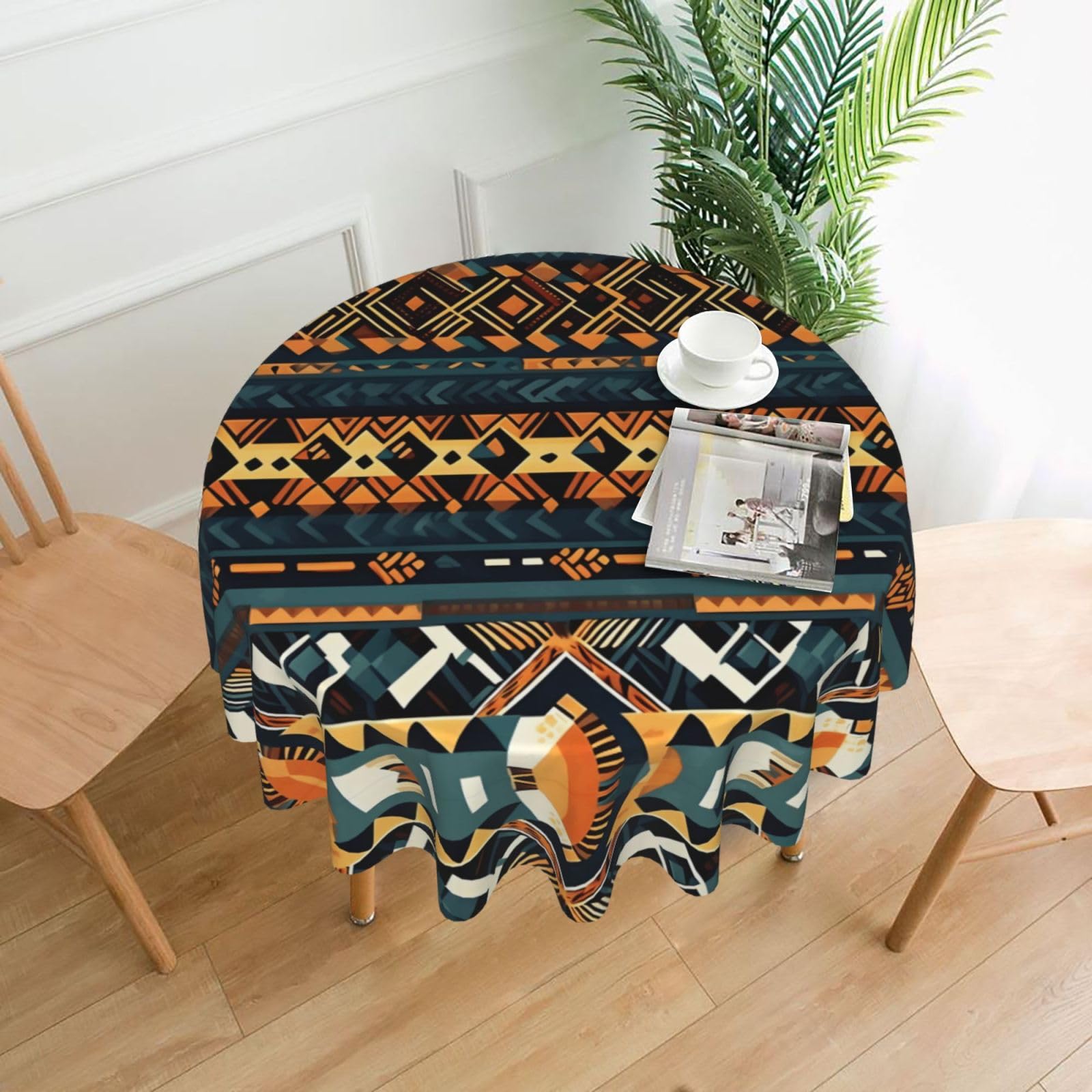 MROWYC African Tribal Ethnic Texture Printed Practical Round Tablecloth, Durable, Suitable for Home, Restaurant, Hotel, Gathering, and Decorative Table Covers