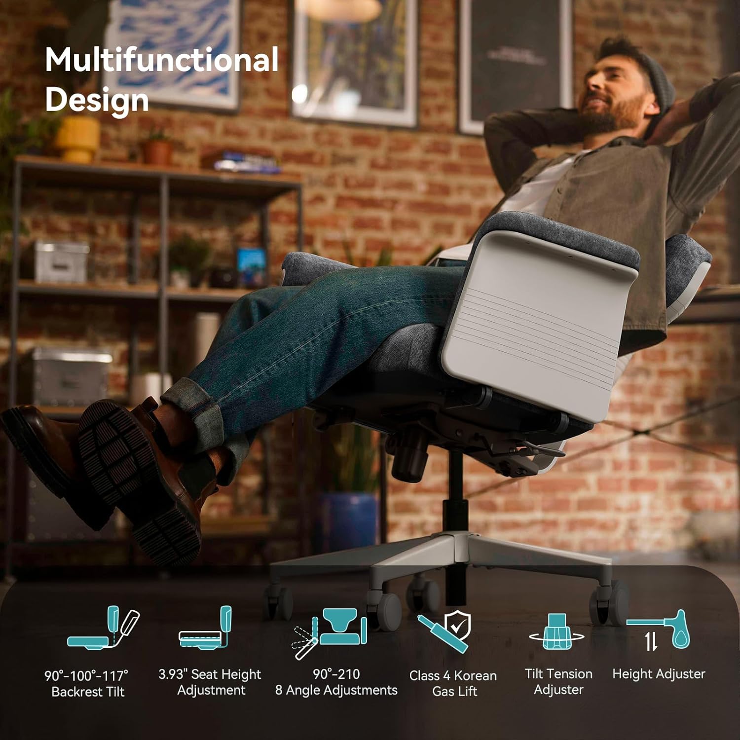Newtral Criss Cross Chair with Wheels & Armrests​​, Ultimate Cross Legged Office Chair with Hidden Tray, Multi-Position Recliner Vanity, Ideal for Home Office, Bedroom (Criss Cross Chair, Dark Grey)