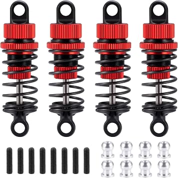 AXspeed 4pcs Metal Shock Absorber Upgrade Front & Rear Suspension Dampers Suit for Tamiya TT02 110 RC On Road Touring Cars Red, 55mm