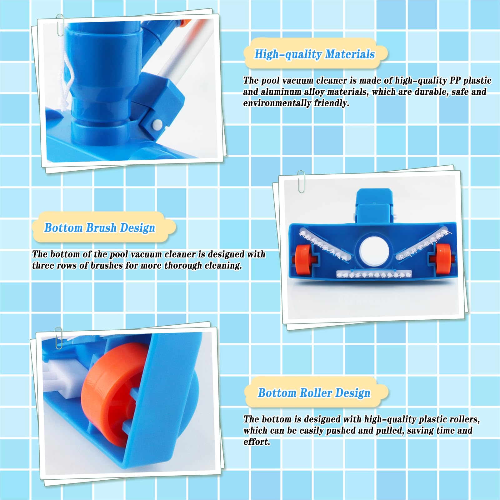 Limpiafondos Piscina Manual, Yanghad Aspiradora Manual Piscina, Removable Pool Bottom Cleaner con Bolsa Filtrante, Set Limpieza, para Piscinas, Spas, Fuentes, Bañeras de Hidromasaje (Azul)