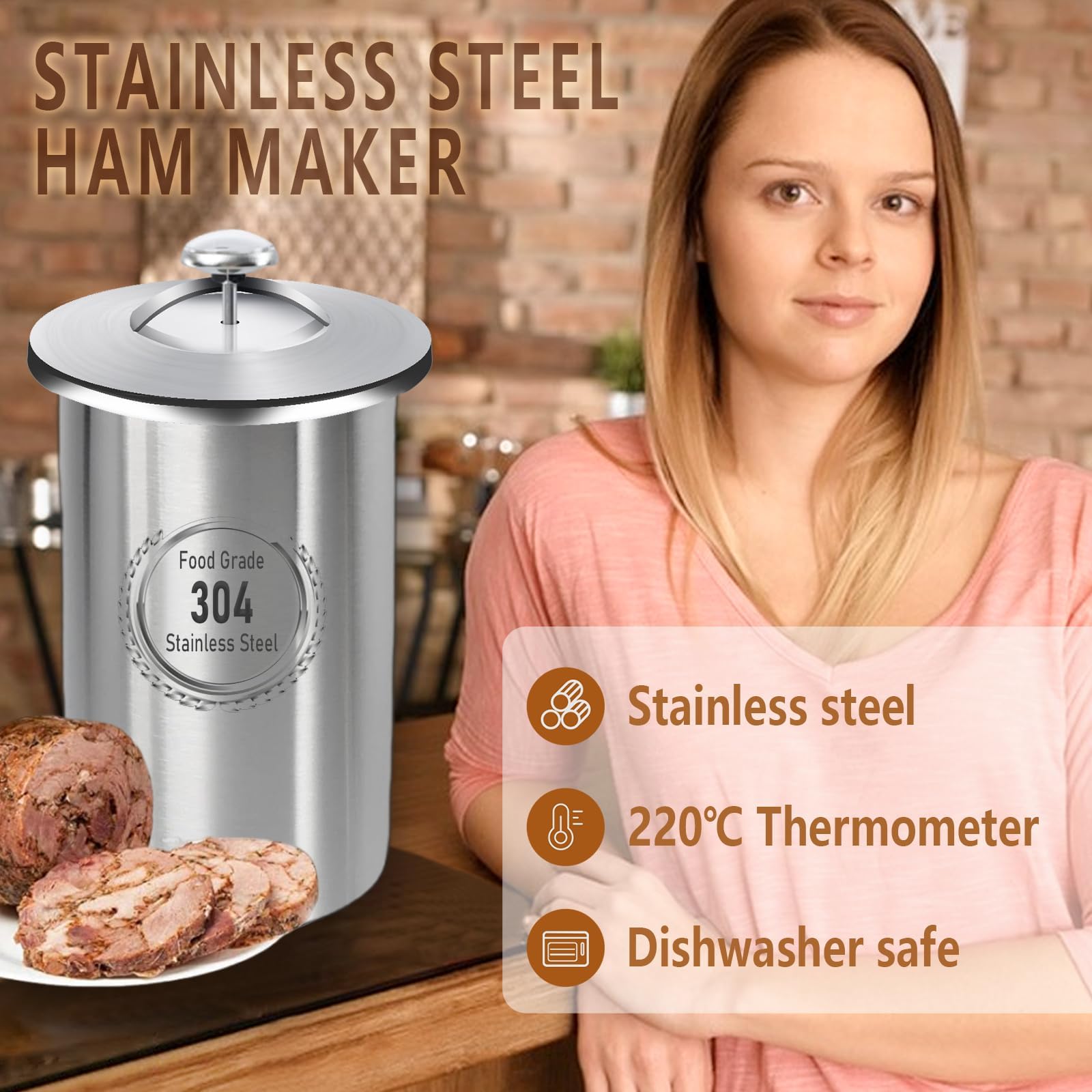 Meat Press Maker Stainless Steel Ham Maker with Thermometer, Anti-Scalding Mitts and Other Accessories, Meat Press Tool for Homemade Ham Meat, Deli Meat and Kitchen Bacon Meat