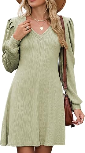 ZAFUL Fall Dresses for Women 2025 Knit V Neck Long Sleeve Sweater Dress A Line Casual Outfits