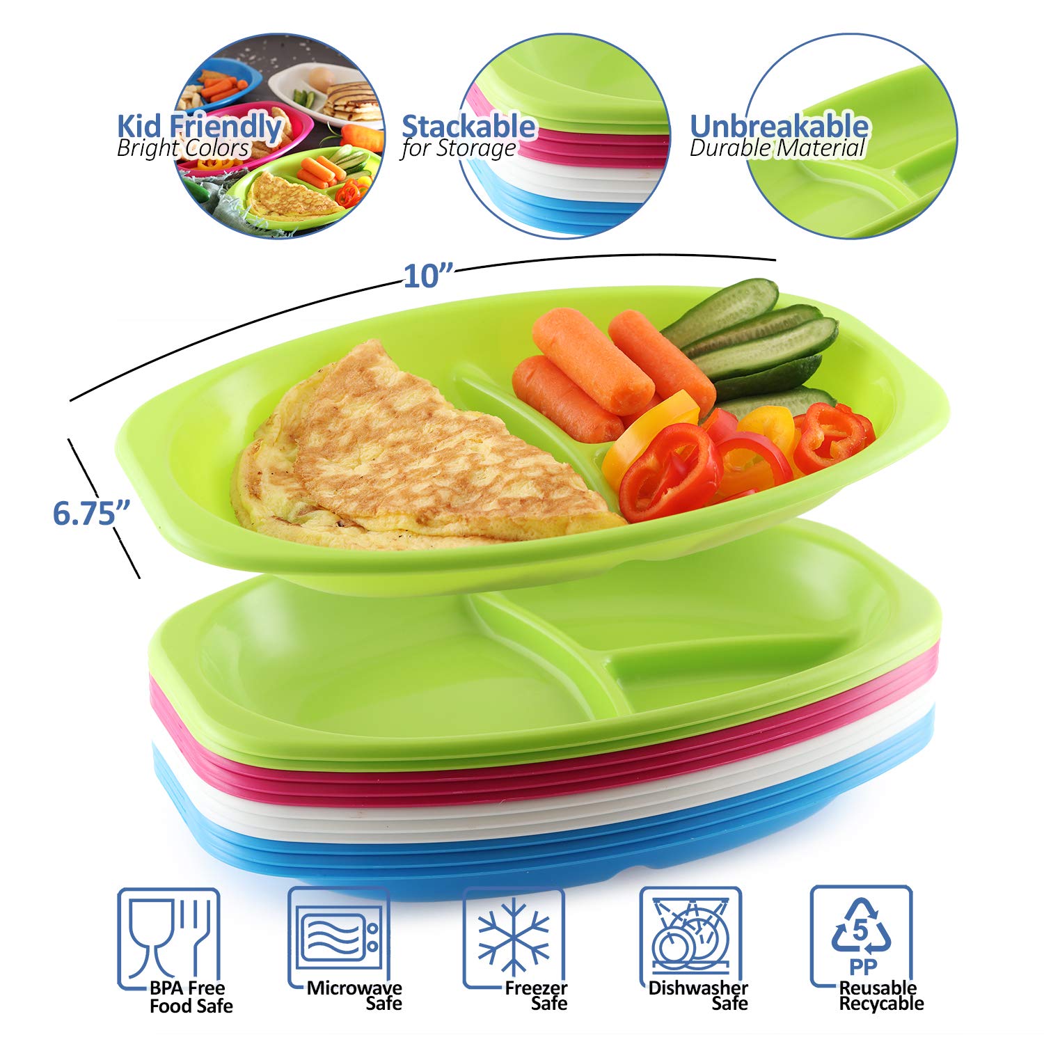 Pack of 12 Divided Plastic Plates Plates with Dividers Plates