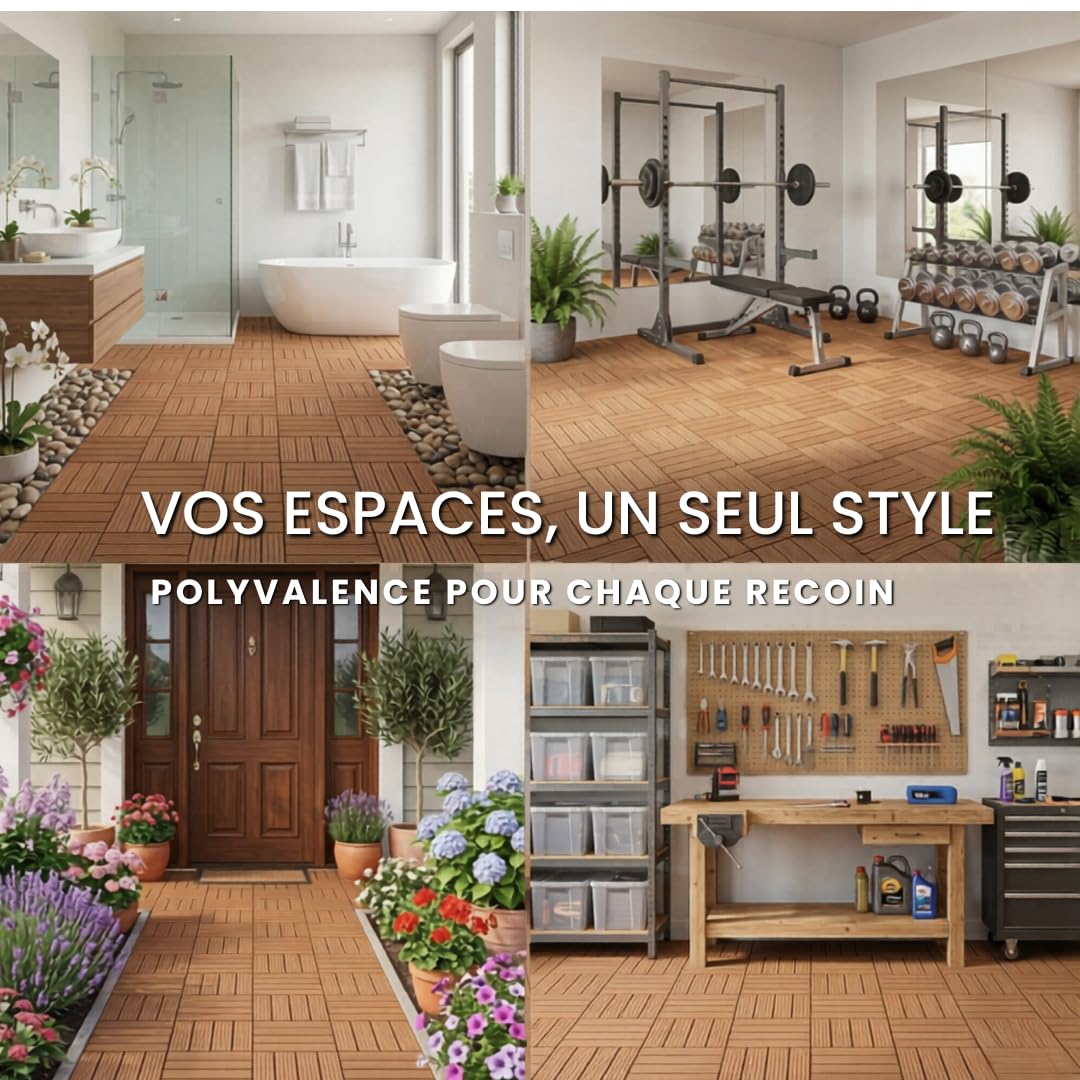 ActivoTex Dalles Terrasse WPC 30x30 cm Lot de 10 – Dalle Clipsable Extérieur Antidérapante, Sol Terrasse Extérieur et Sol Balcon Exterieur Résistant à l’Eau pour Salle de Bain et Douche