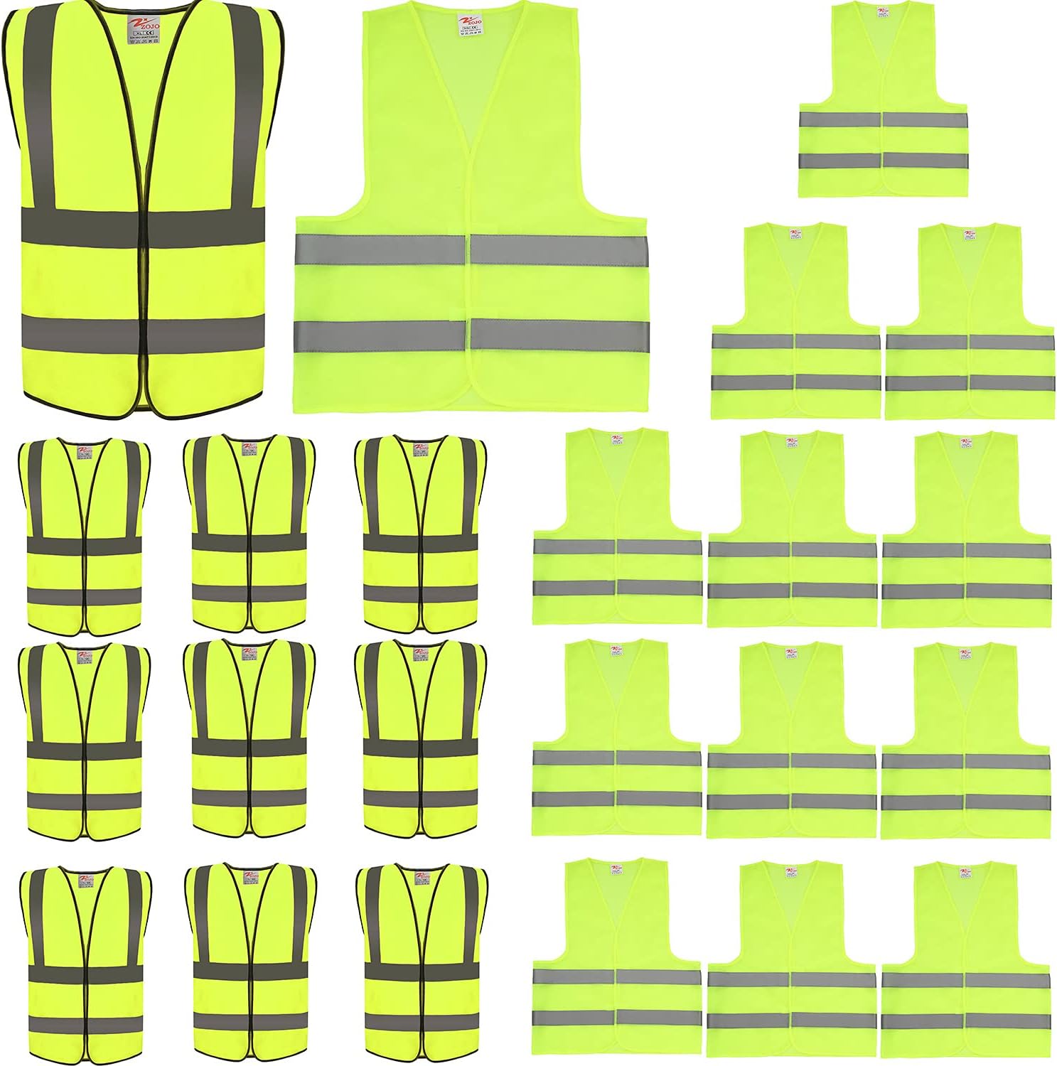 zojoHigh Visibility Safety Vest,22pcs, Wholesale Reflective Safety Vests,for Outdoor Works,Men Women,Neon Yellow
