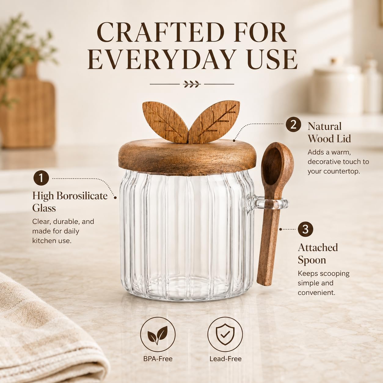 17 oz Sugar Container, Sugar Bowl with Lid and Spoon Glass Jar