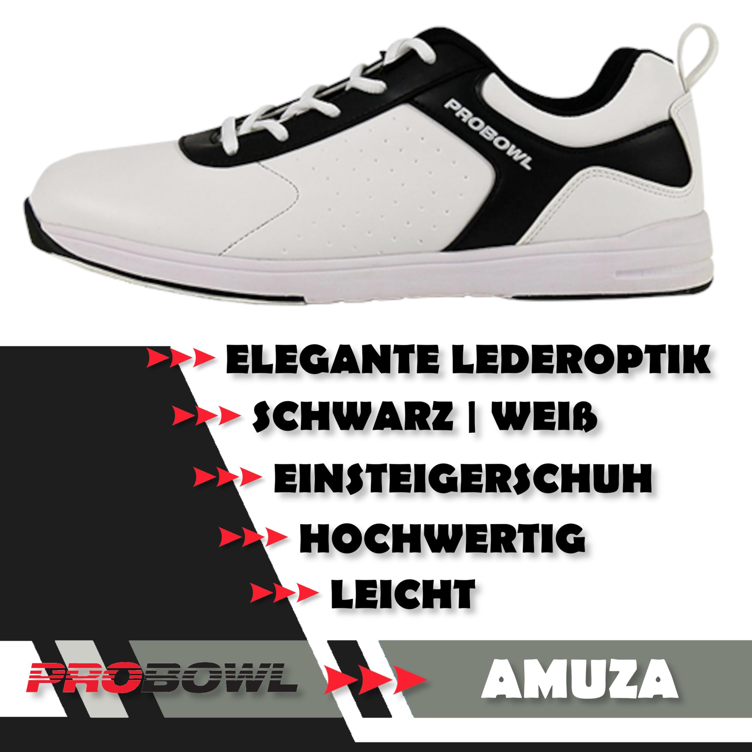 EMAX | Zapatos de bolos Hombre | Pro Bowl - Amuza | Blanco Negro | Zapato Bowling para Adulto
