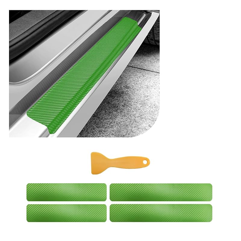 Protetor de Soleira para Porta Dickno em PVC com Textura de Fibra de Carbono Verde 3D para Carro, SUV e Caminhão, Kit com 4 Peças