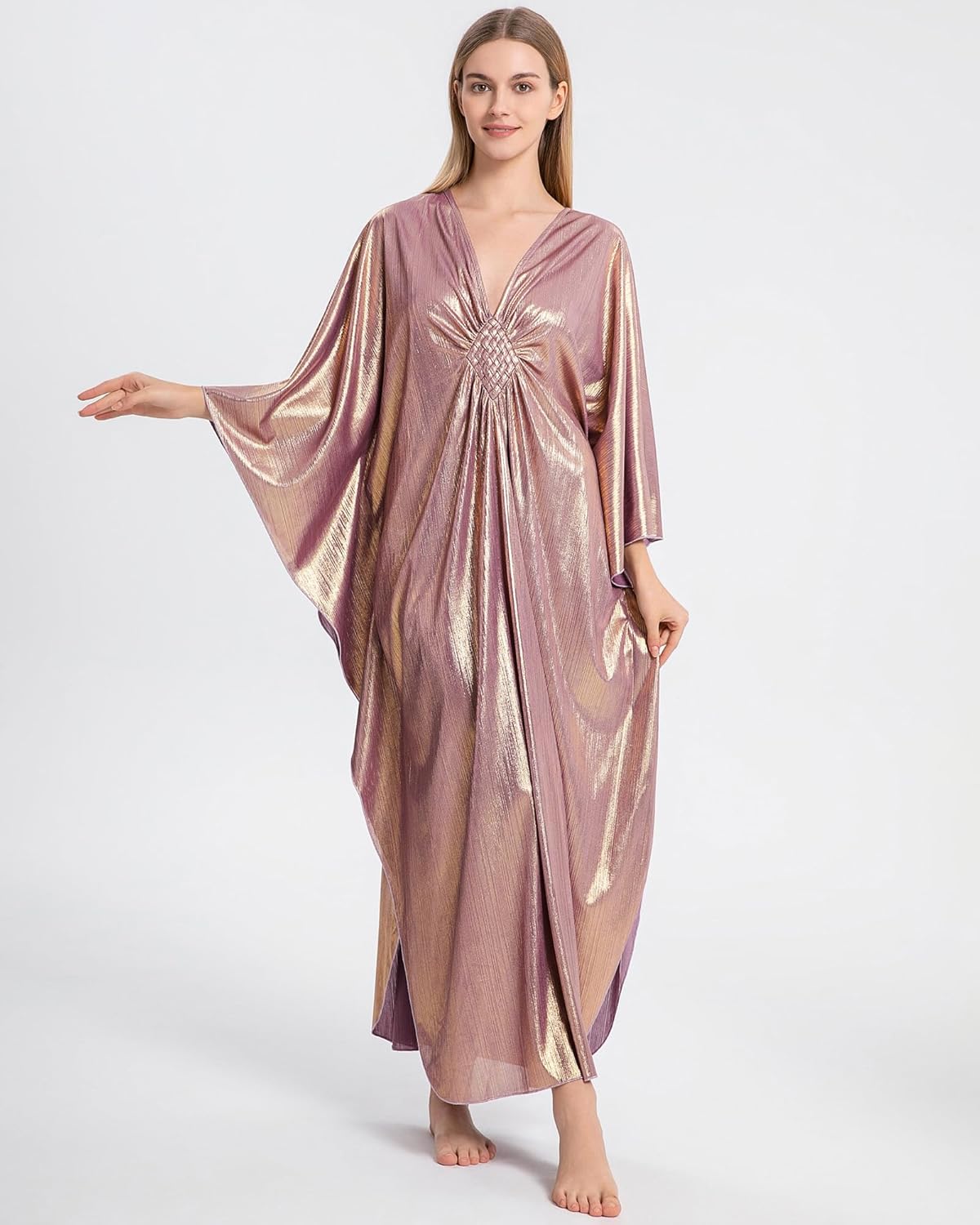 Bsubseach Kaftan Dresses for Women Sparkly Glitter Batwing Sleeve Kaftan Cover Up Beach Maxi Dress Loungewear - Image 5