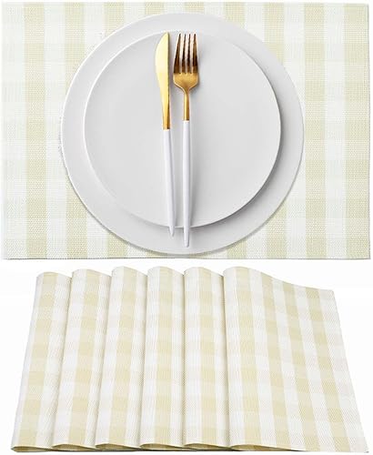Miniatura 7 de AHHFSMEI Juego de 6 manteles individuales para mesa de comedor, manteles individuales de vinilo tejido de plástico, antideslizantes, aislamiento