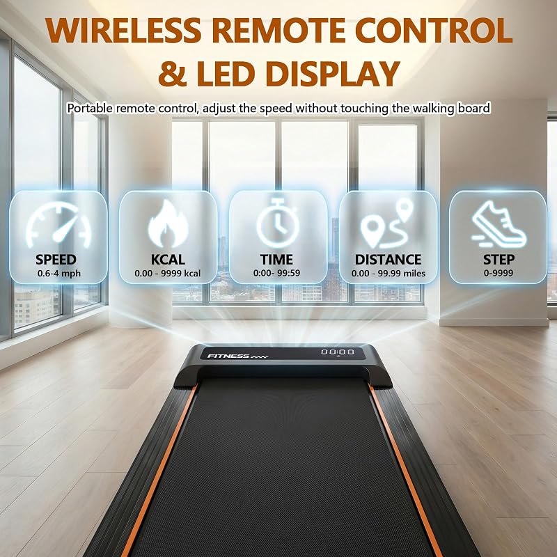 Walking Pad with Incline, Under Desk Treadmill for Home Office, Quiet Compact Portable Treadmill, 300 LBS Capacity, Remote Control, LED Display, No Assembly (Black) image 6