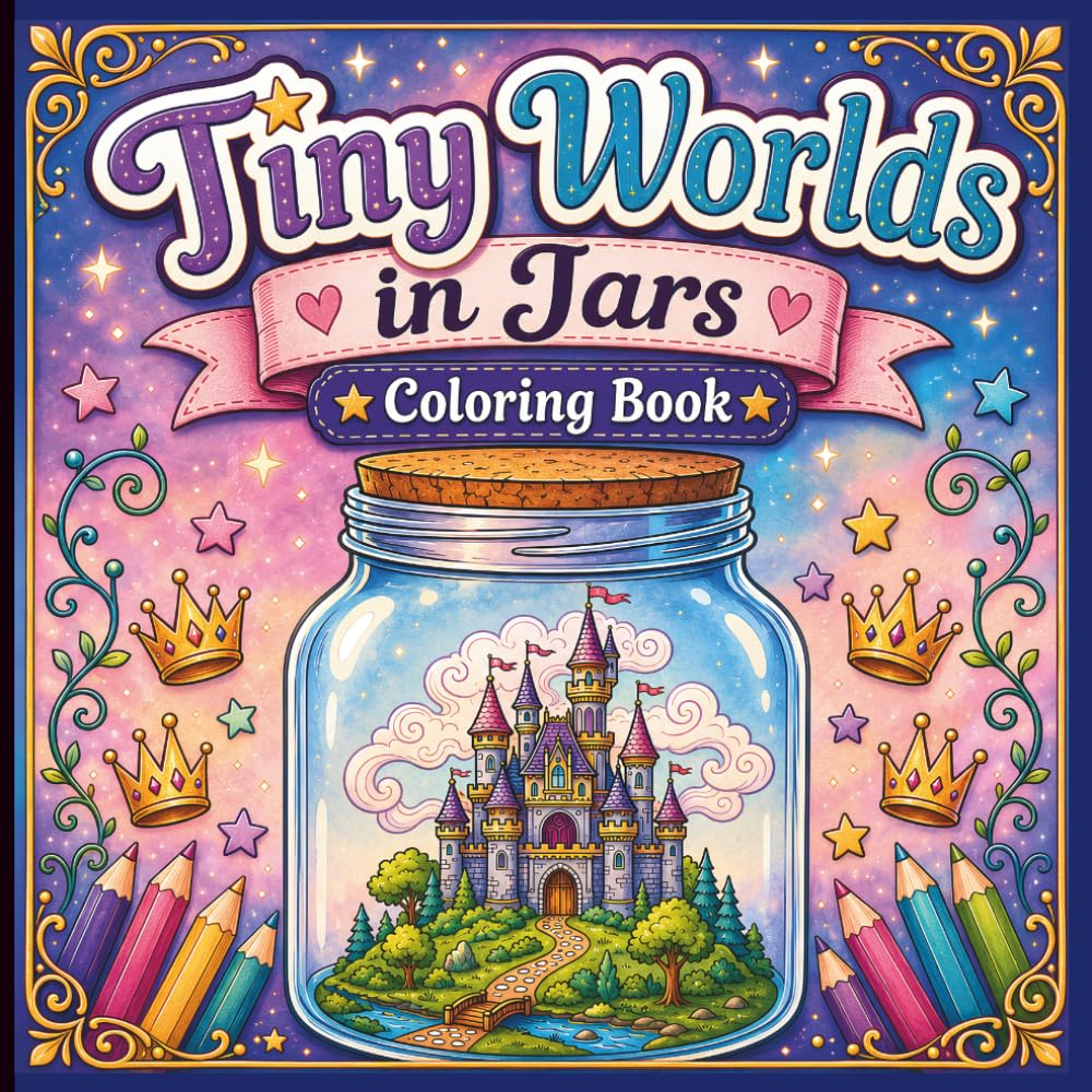 Tiny Worlds in Jars Coloring Book for Adults: Whimsical Fantasy Coloring Pages Featuring Miniature Worlds, Magical Gardens, Forests, Castles & Cozy Scenes