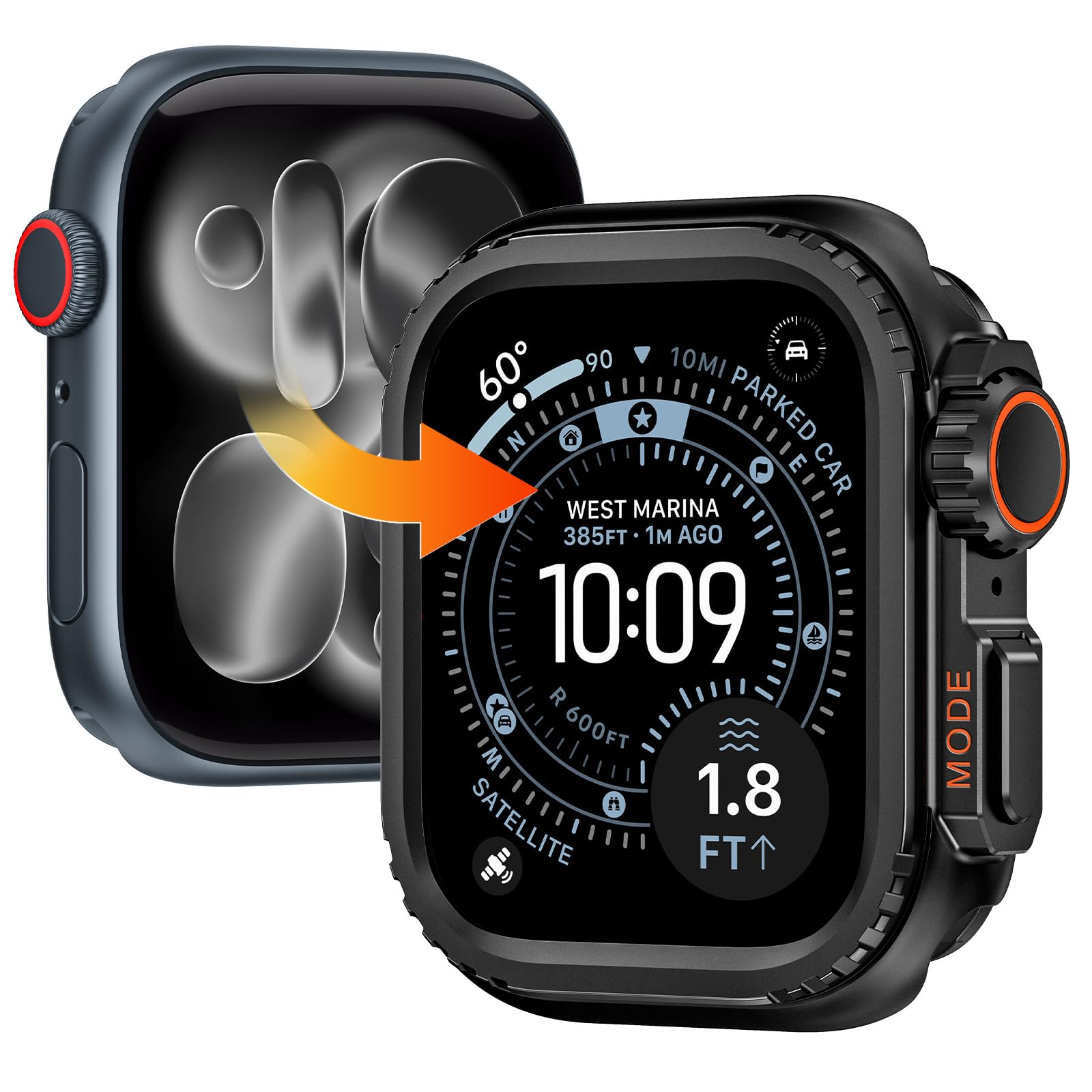 Goton Metal Case Compatible for Apple Watch Series 10 Screen Protector 46mm, Rugged Bumper 46 mm with Back Cover, Waterproof Tempered Glass iWatch Cover, Black