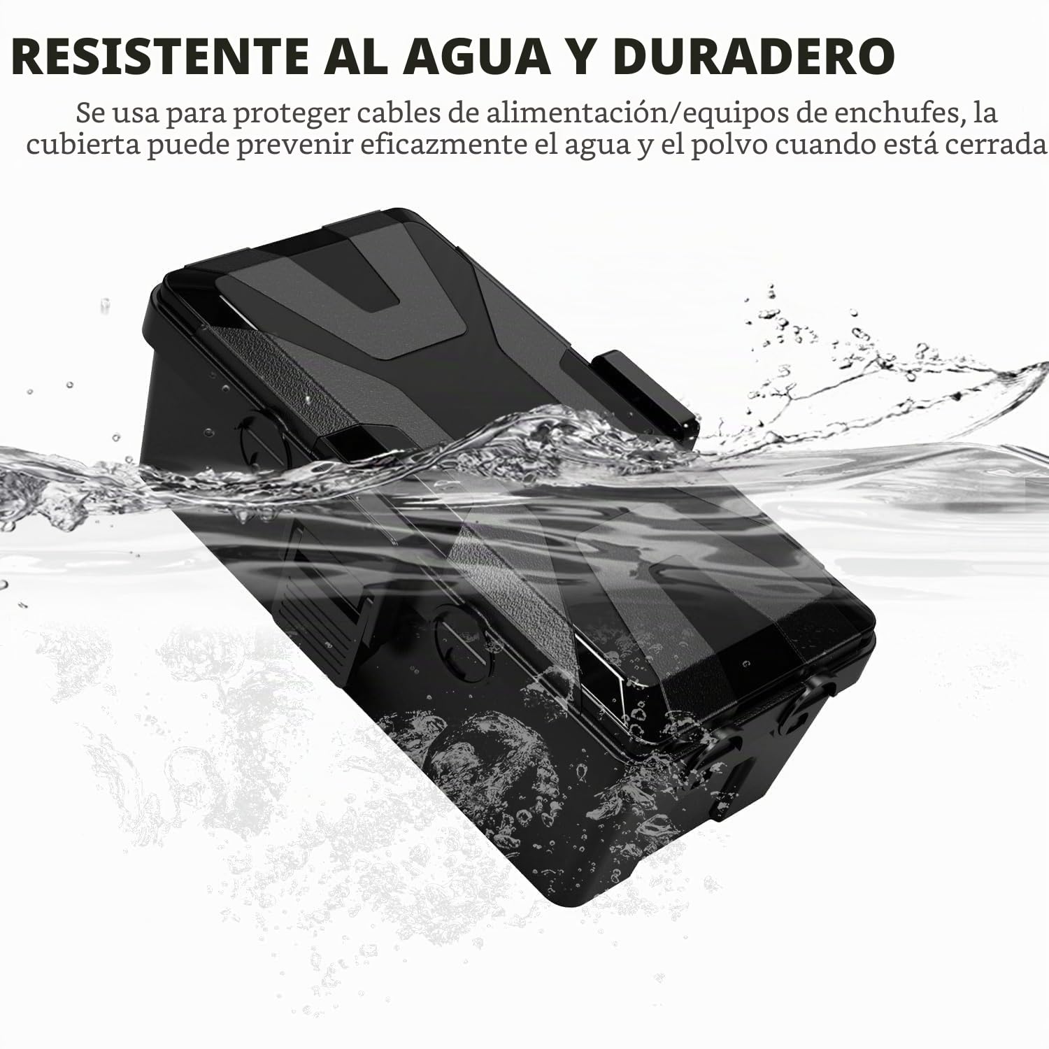 Protector de Enchufe Exterior Impermeable, Caja Estanca IP66 para Regletas y Cables, Material PP+TPE Resistentes a UV y Golpes, Ideal para Jardín, Exteriores y Uso en Zonas Húmedas