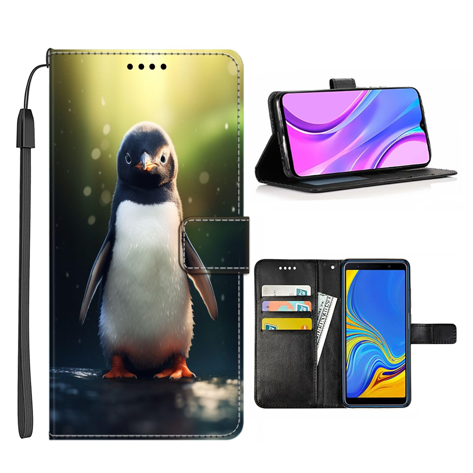 Wallet Phone Case for Samsung Galaxy S9 with Penguin-aa24 - Stylish and Functional PU Leather-Free Smartphone Case with Card Holder Multicolor