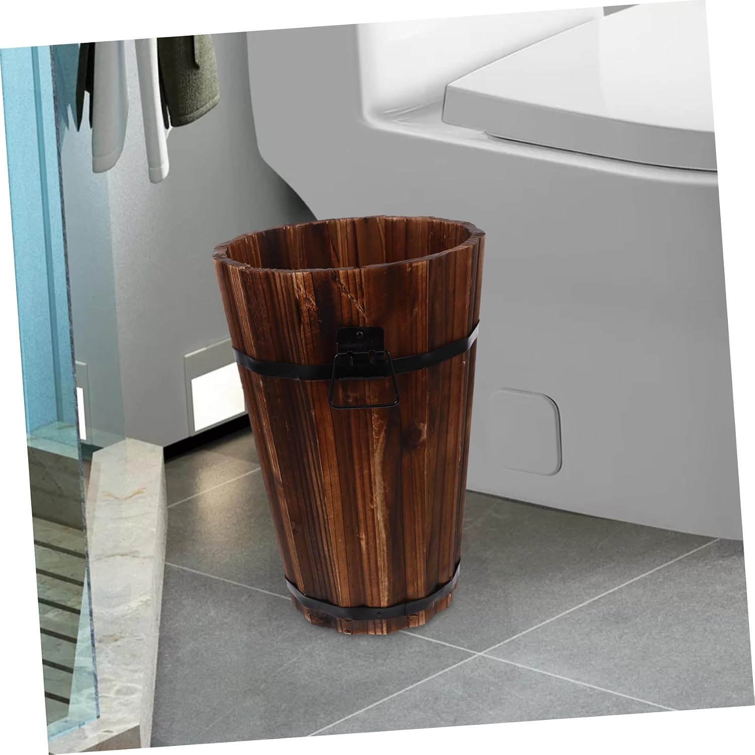 Rustic Wooden Trash Can for Bathroom Office Stylish Farmhouse Decorative Waste Basket Capacity Storage Bin Versatile Design for Home Organization