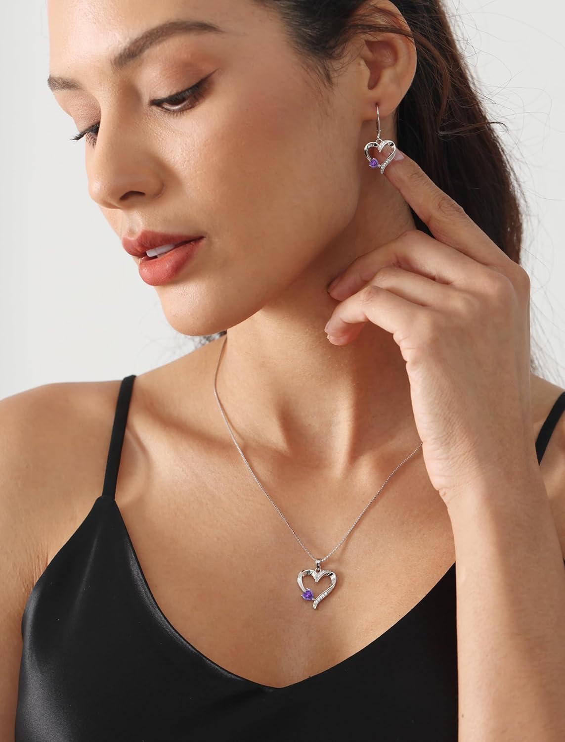 YL Heart Necklace 925 Sterling Silver Love Heart Pendant Birthstone Jewelry for Women - Image 2