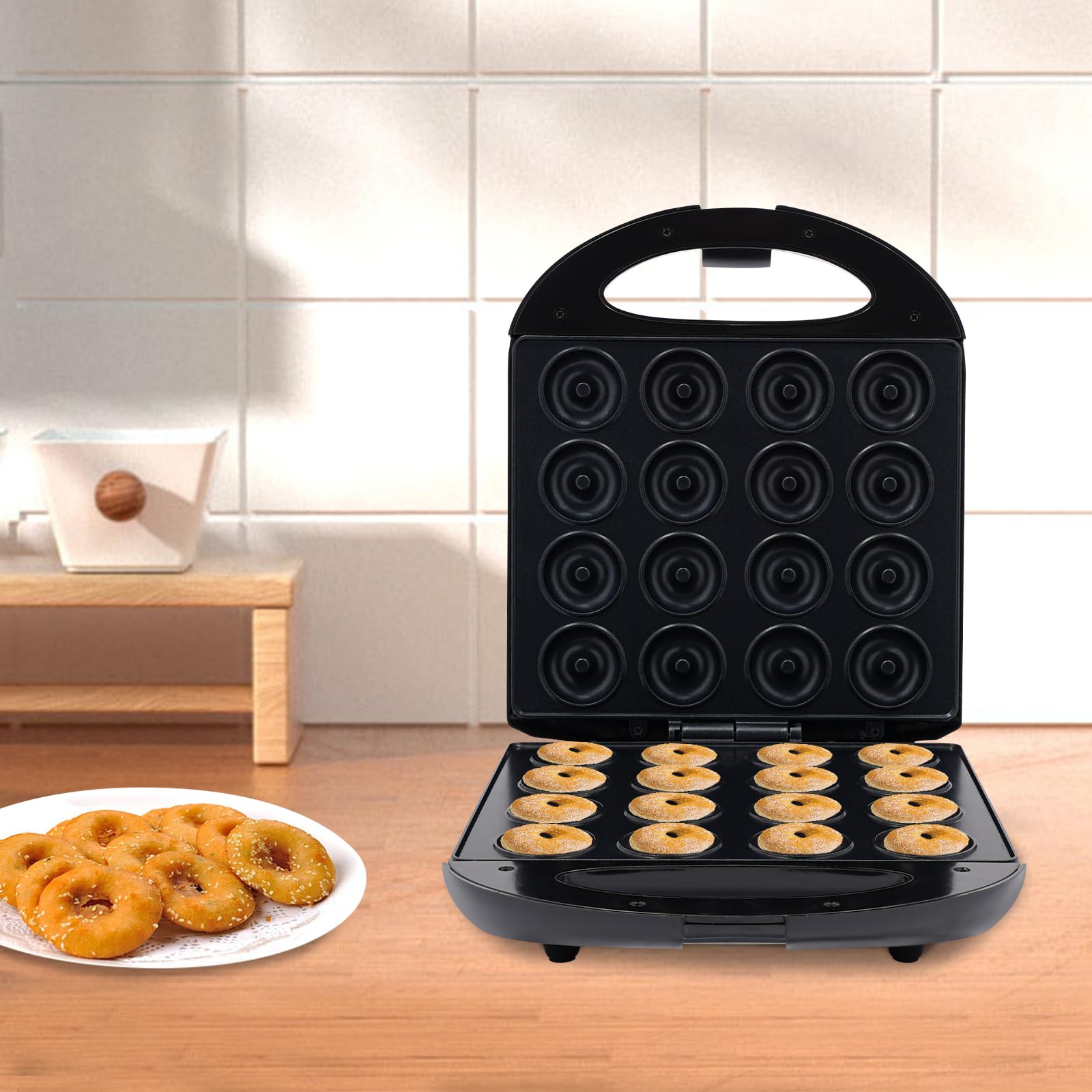 Donut Maschine, 1400W Mini Donuts Maker mit 16 Donut-Löchern, Elektrischer Donut-Maker, für Herstellung von Donuts, 26.5x28cm