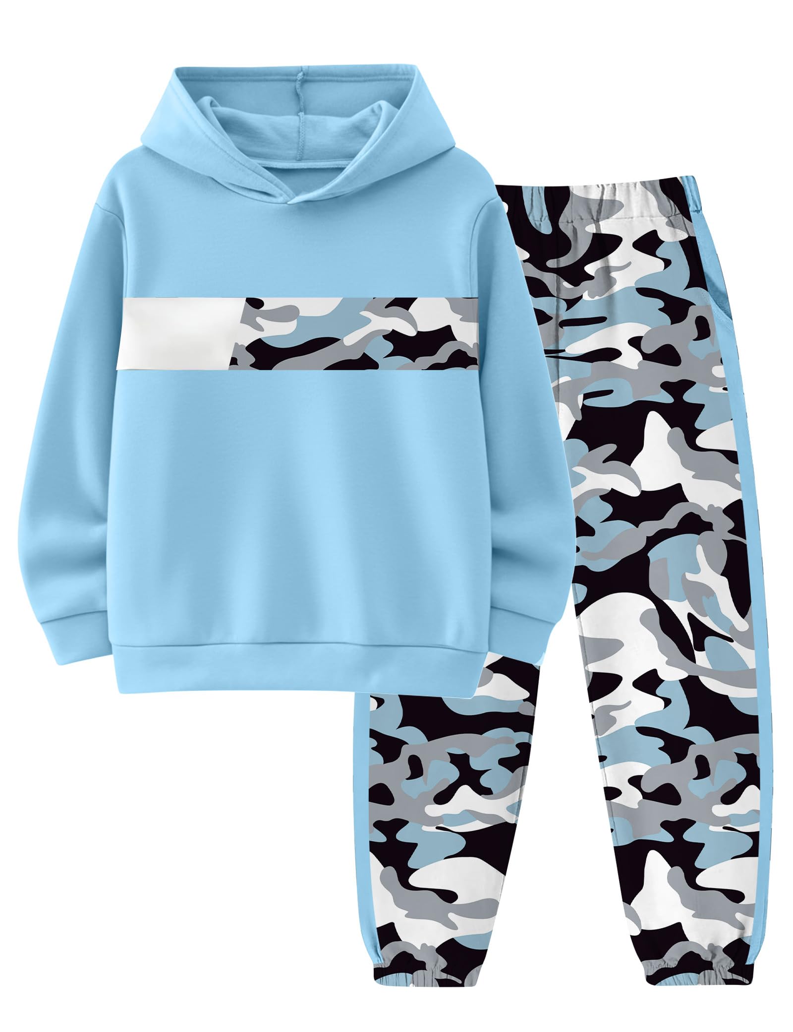 Boys Clothes Boy Outfits 2-Piece Long Sleeve Hoodie and Camouflage Pants Boys Fall Winter Clothes for 6-16 Years