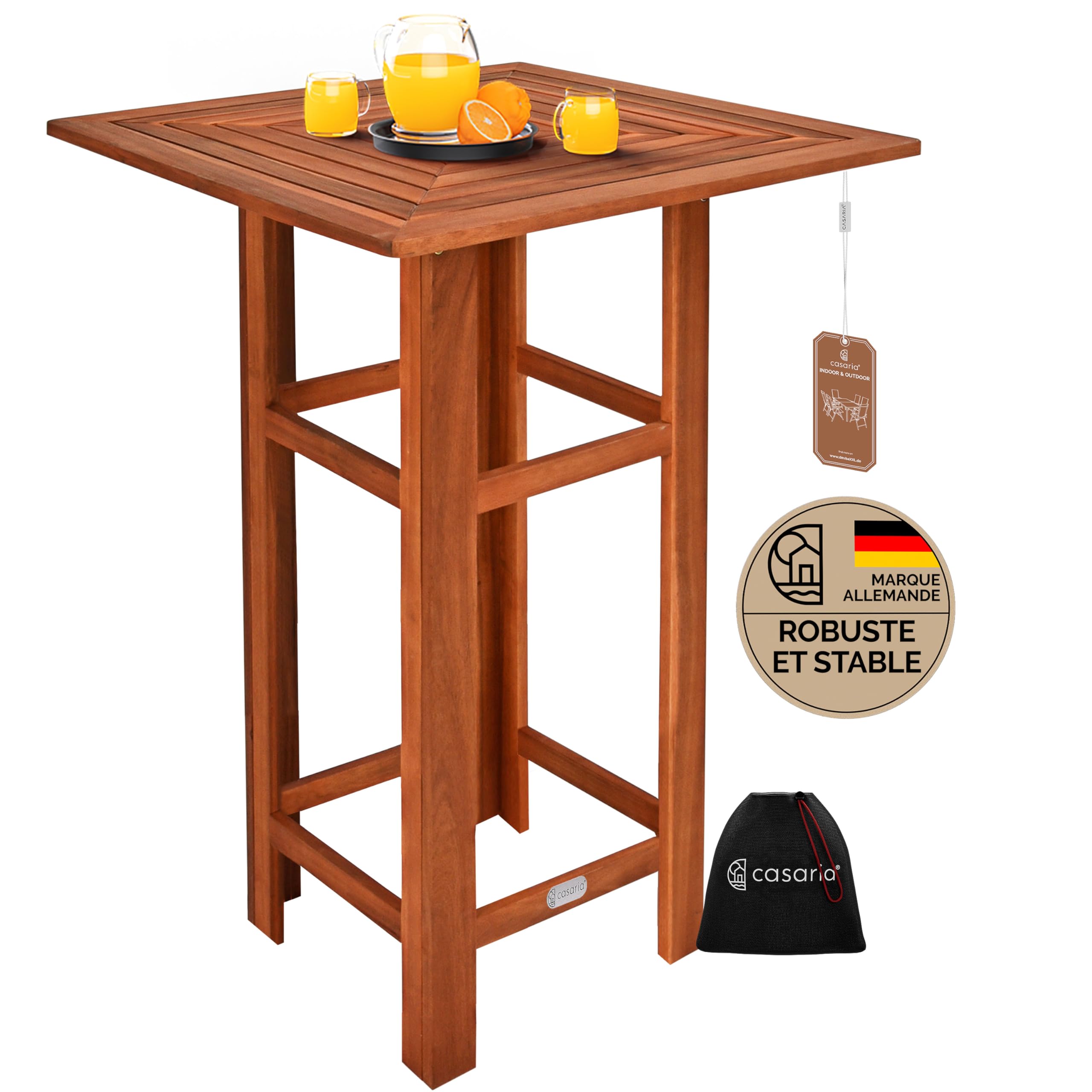 Casaria Table Haute carrée en Bois d'Acacia 75x75x110cm Mange-Debout Table en Bois extérieur Jardin terrasse évènement